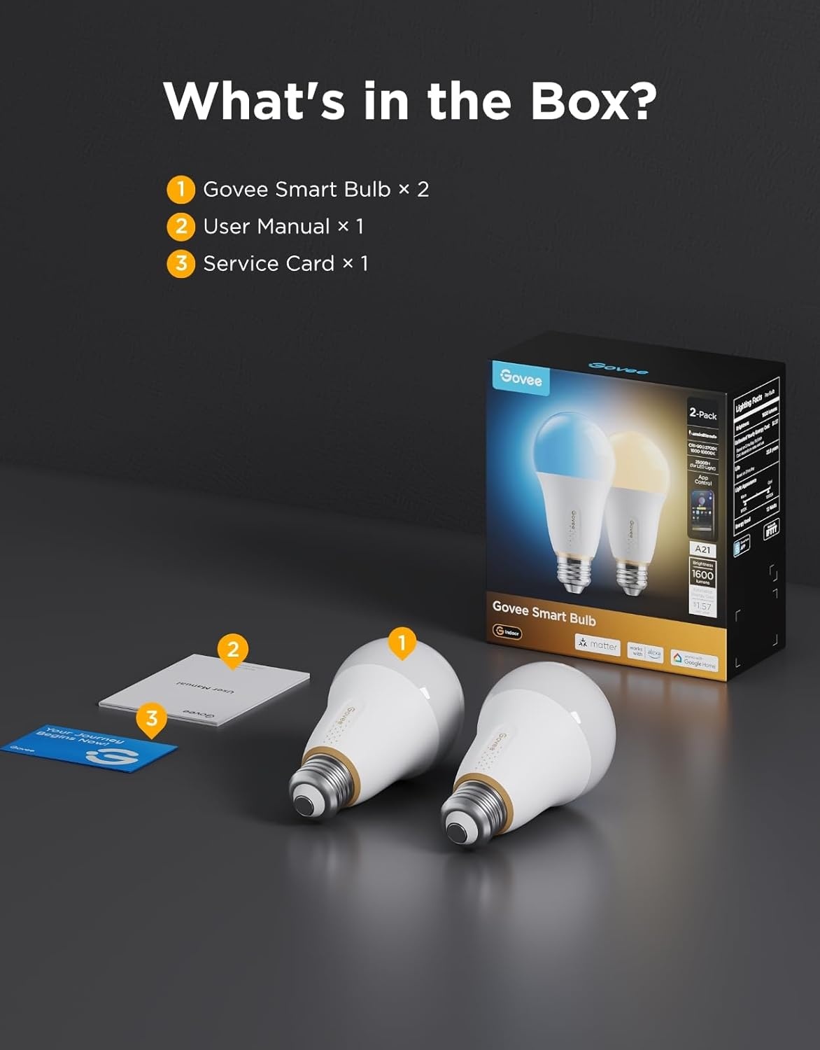 imageGovee 1600 Lumens Smart Light Bulbs A21 LED Bulbs 100W Equivalent for Living Room RGBWW Color Changing Light Bulbs Compatible with Matter Alexa amp SmartThings CRI 90 E26 Base 24GHz Only 2Pack