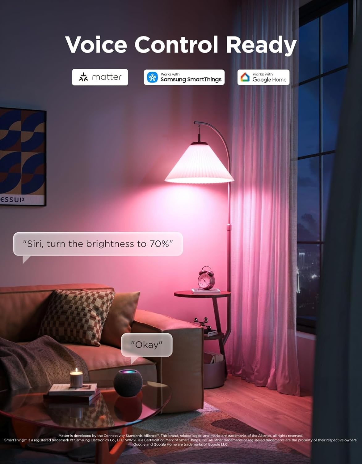 imageGovee 1600 Lumens Smart Light Bulbs A21 LED Bulbs 100W Equivalent for Living Room RGBWW Color Changing Light Bulbs Compatible with Matter Alexa amp SmartThings CRI 90 E26 Base 24GHz Only 2Pack