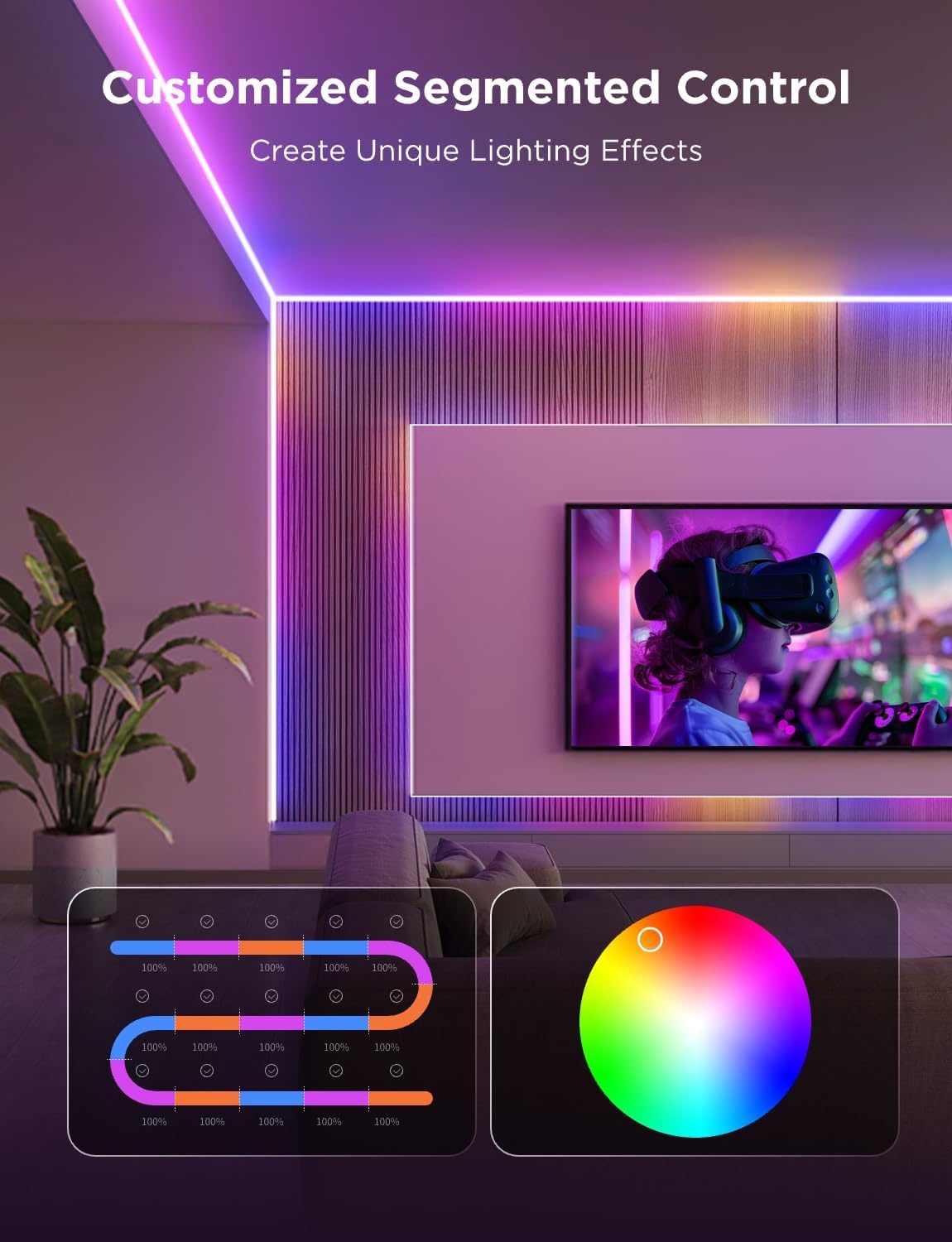 imageGovee COB LED Strip Light Pro LED Lights for Bedroom Compatible with Alexa Google Assistant and Matter RGBICW Light with Warm White Smart Strip Light LED Lights for Bedroom Color Changing 98ft98ft