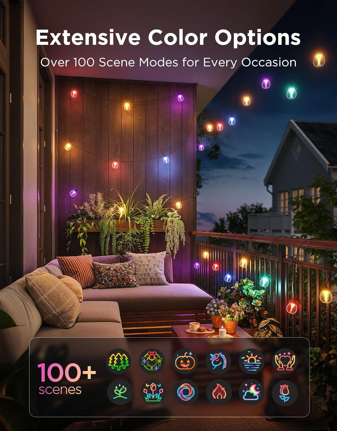 imageGovee Clear Bulb Outdoor String Lights 48ft RGBWIC Dimmable Patio amp Backyard Lights with 15 LED Bulbs 111 Modes IP67 Waterproof amp Shatterproof Works with Alexa Google amp Matter48ft