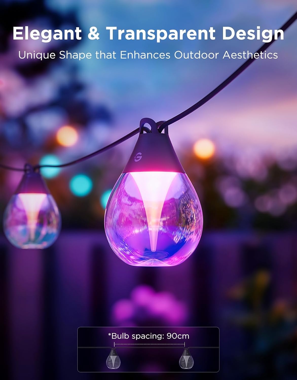 imageGovee Clear Bulb Outdoor String Lights 48ft RGBWIC Dimmable Patio amp Backyard Lights with 15 LED Bulbs 111 Modes IP67 Waterproof amp Shatterproof Works with Alexa Google amp Matter48ft