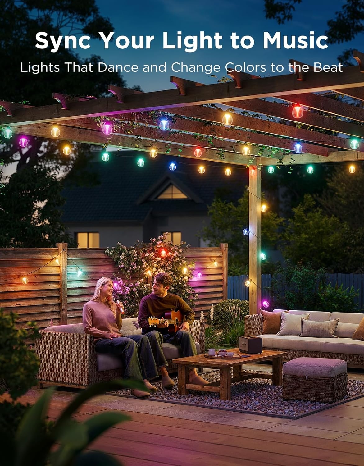 imageGovee Clear Bulb Outdoor String Lights 48ft RGBWIC Dimmable Patio amp Backyard Lights with 15 LED Bulbs 111 Modes IP67 Waterproof amp Shatterproof Works with Alexa Google amp Matter48ft