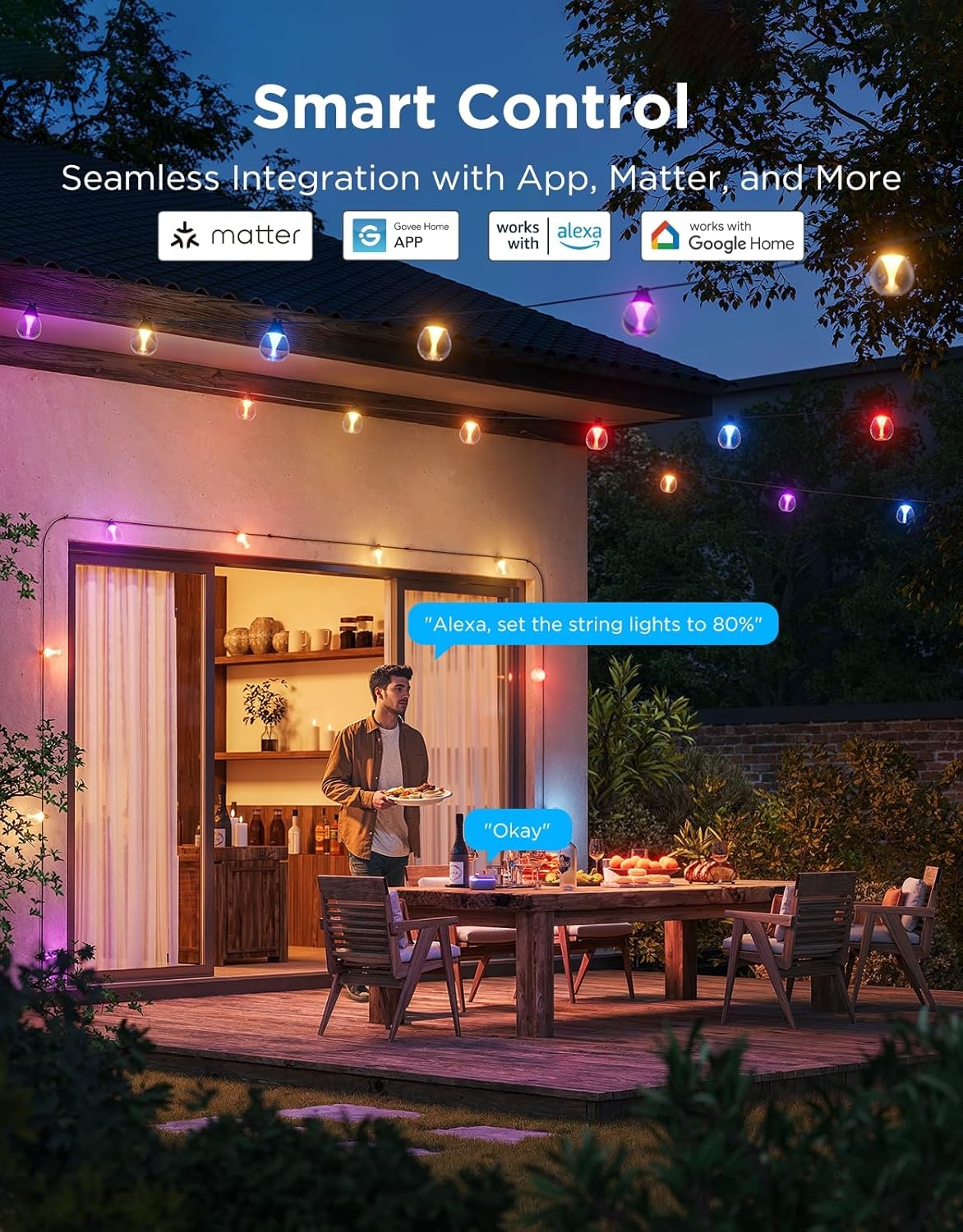 imageGovee Clear Bulb Outdoor String Lights 48ft RGBWIC Dimmable Patio amp Backyard Lights with 15 LED Bulbs 111 Modes IP67 Waterproof amp Shatterproof Works with Alexa Google amp Matter96ft