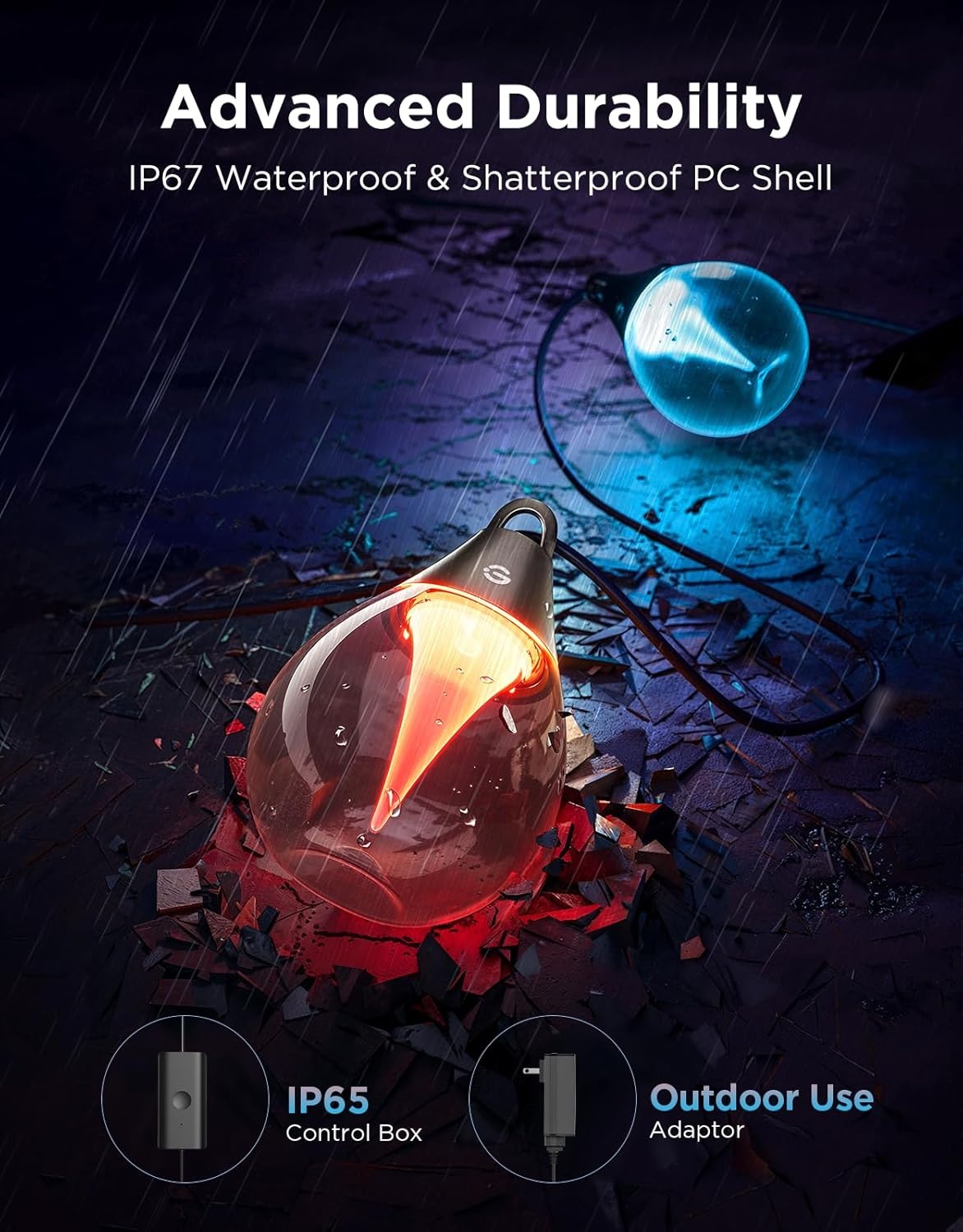 imageGovee Clear Bulb Outdoor String Lights 48ft RGBWIC Dimmable Patio amp Backyard Lights with 15 LED Bulbs 111 Modes IP67 Waterproof amp Shatterproof Works with Alexa Google amp Matter48ft