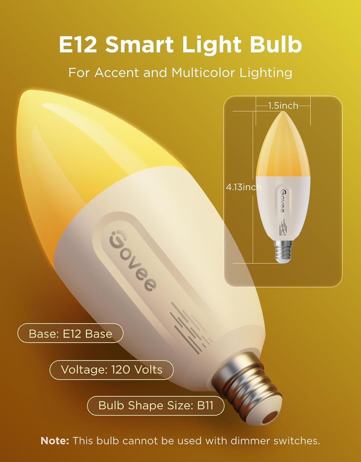 imageGovee E12 Led Bulb Smart Light Bulbs for ChandelierLiving Room Color Changing Candelabra Bulbs Work with Matter Alexa Google Assistant 40 Watt Equivalent 450 LM 80 CRI 24Ghz Only 4 Pack4
