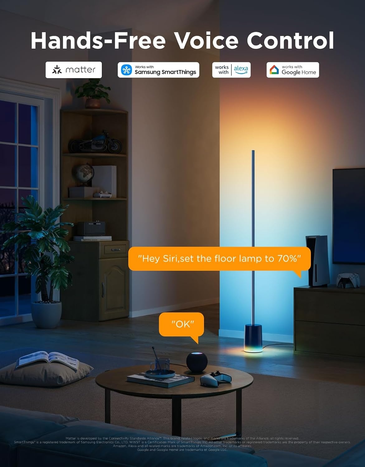 imageGovee Floor Lamp 2 RGBIC Warm Cool White LED Compatible with SmartThings Matter Alexa 1725lm Music Sync Scene Modes Smart Floor Lamp for Living Room Bedroom Black1 PackBlue