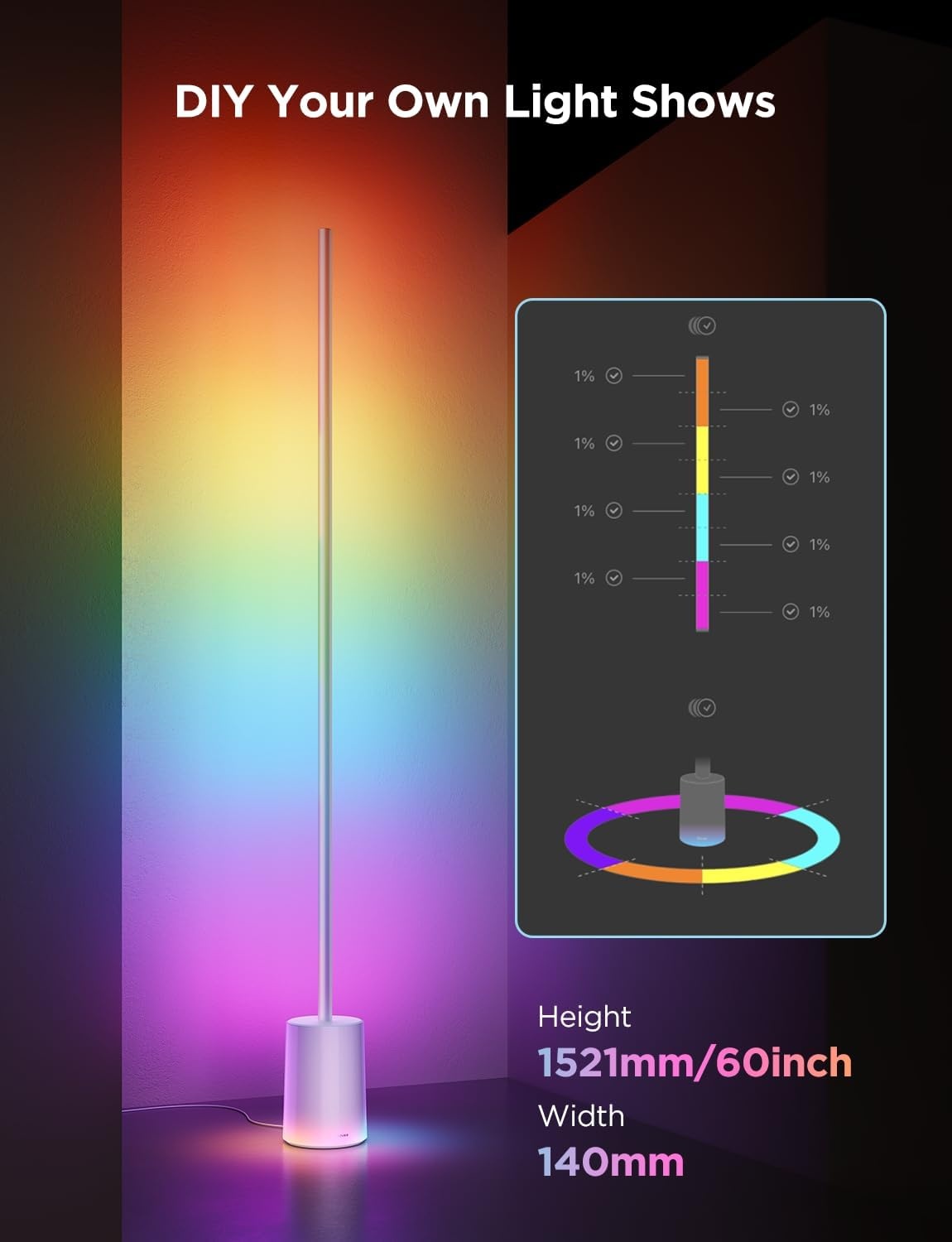 imageGovee Floor Lamp 2 RGBIC Warm Cool White LED Compatible with SmartThings Matter Alexa 1725lm Music Sync Scene Modes Smart Floor Lamp for Living Room Bedroom Black1 PackSilver
