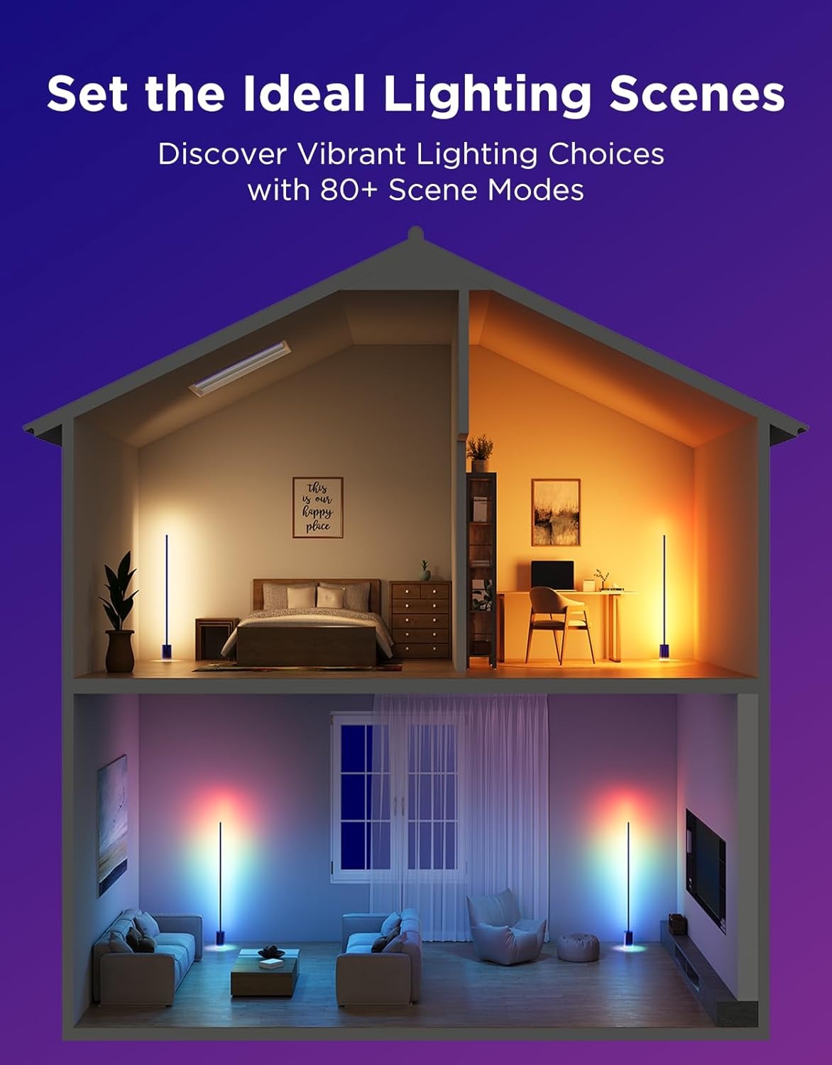 imageGovee Floor Lamp 2 RGBIC Warm Cool White LED Compatible with SmartThings Matter Alexa 1725lm Music Sync Scene Modes Smart Floor Lamp for Living Room Bedroom Black1 PackBlue