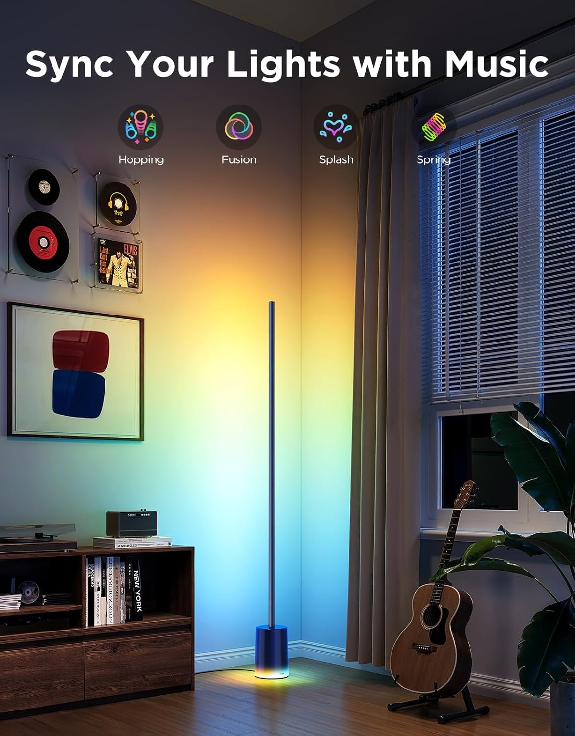 imageGovee Floor Lamp 2 RGBIC Warm Cool White LED Compatible with SmartThings Matter Alexa 1725lm Music Sync Scene Modes Smart Floor Lamp for Living Room Bedroom Black1 PackBlue