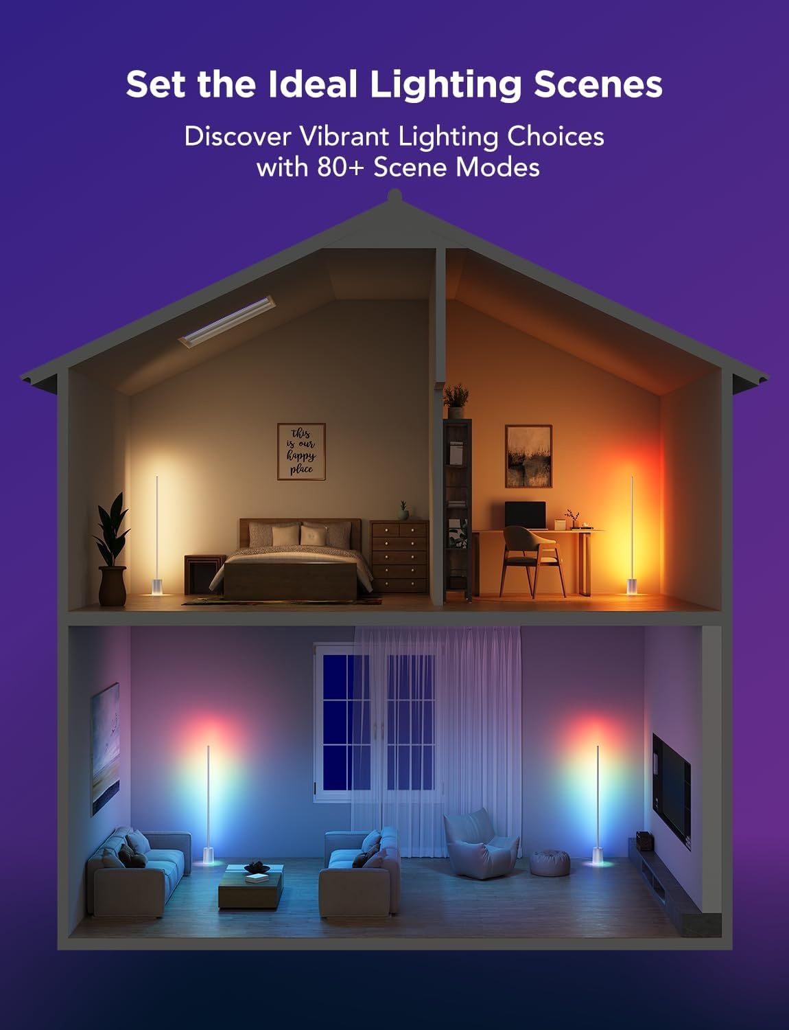 imageGovee Floor Lamp 2 RGBIC Warm Cool White LED Compatible with SmartThings Matter Alexa 1725lm Music Sync Scene Modes Smart Floor Lamp for Living Room Bedroom Black1 PackSilver