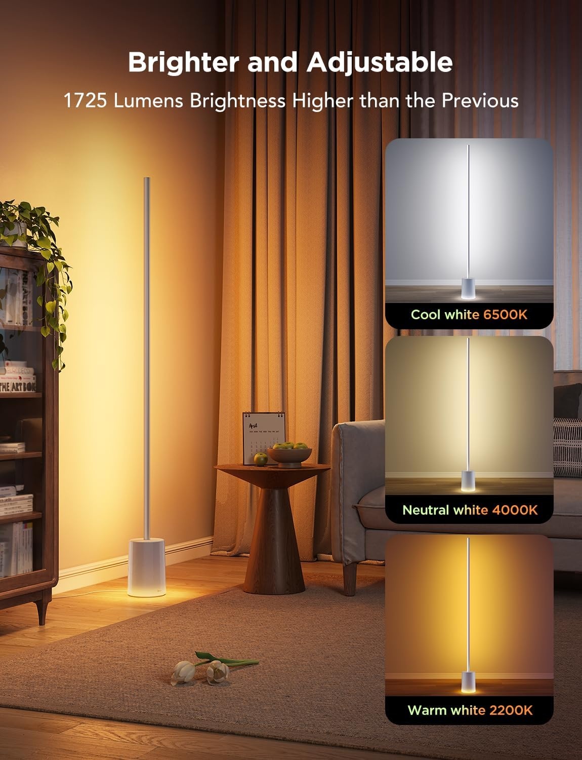 imageGovee Floor Lamp 2 RGBIC Warm Cool White LED Compatible with SmartThings Matter Alexa 1725lm Music Sync Scene Modes Smart Floor Lamp for Living Room Bedroom Black1 PackSilver