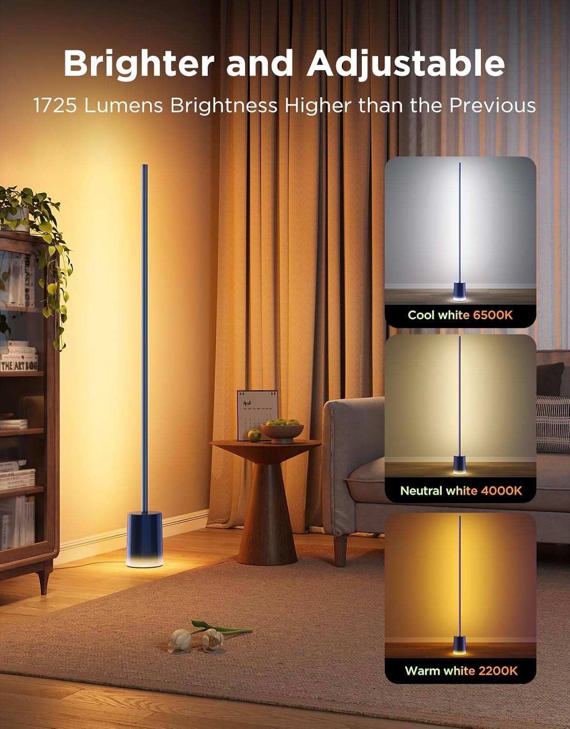 imageGovee Floor Lamp 2 RGBIC Warm Cool White LED Compatible with SmartThings Matter Alexa 1725lm Music Sync Scene Modes Smart Floor Lamp for Living Room Bedroom Black1 PackBlue