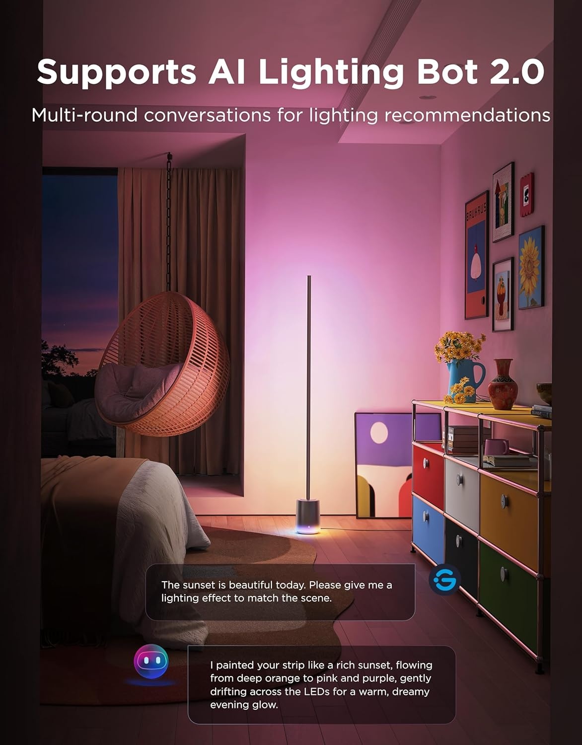 imageGovee Floor Lamp 3 with Luminblend Technology 2100lm Standing Lamp Work with Matter1000K10000K Modern Floor Lamps for Living Room Bedroom Office Corner Lamp with Dynamic Scenes DaySync