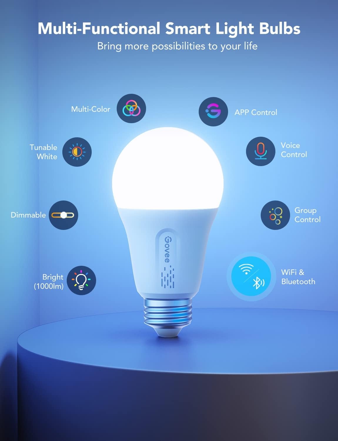 imageGovee LED Smart Light Bulbs 1000LM Color Changing Light Bulb WiFi amp Bluetooth Light Bulbs Work with Alexa and Google Assistant Dimmable RGBWW A19 75W Equivalent Smart Bulbs 4 Pack4