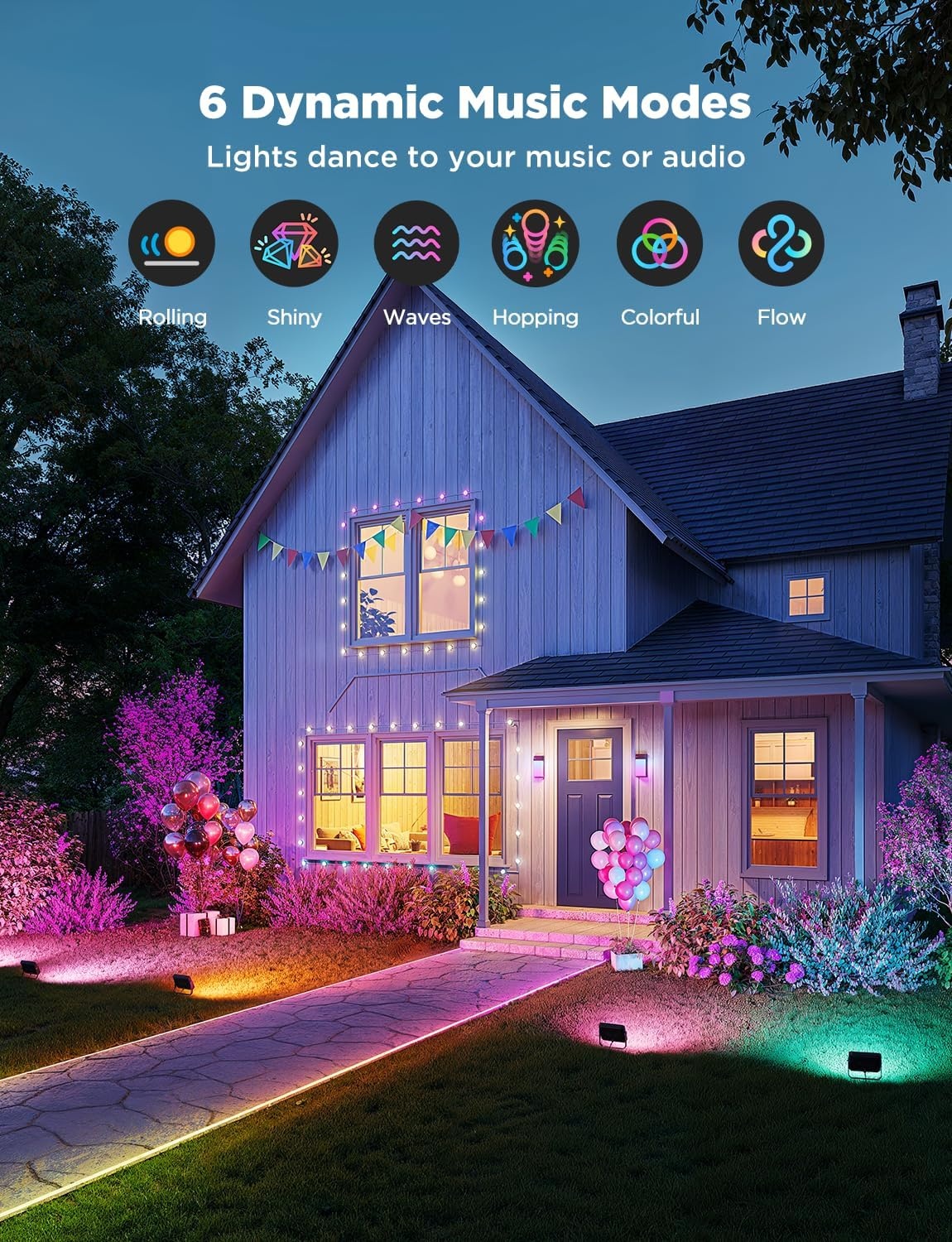 imageGovee Outdoor Flood Lights 2 RGBIC Warm Cold White LED Lights for Outdoor Decorations 50 Scene Modes Landscape Lighting Upgraded IP66 with App Control Wired 6 Pack4 pack