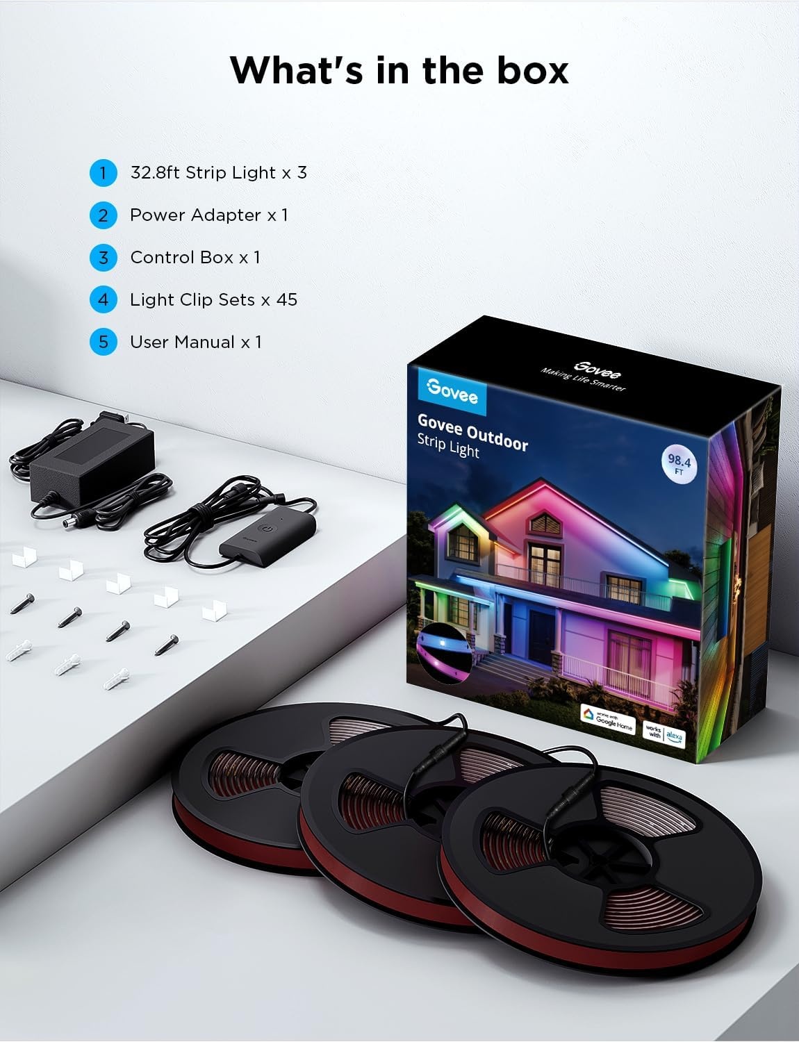 imageGovee Outdoor LED Strip Lights 328ft Smart Outdoor Lights Work with Alexa and Google Assistant App Control IP65 Waterproof RGBIC LED Lights for Patio Eave Holiday Decorations984ft