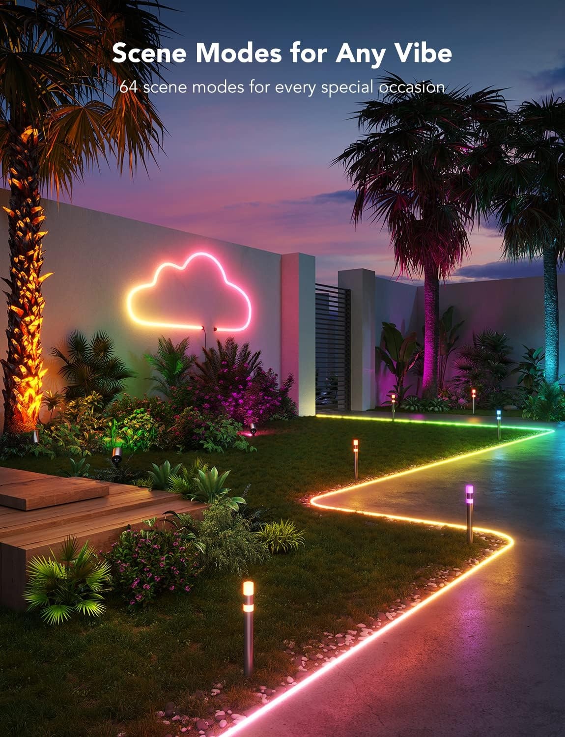 imageGovee Outdoor Neon Rope Lights 328ft RGBIC IP67 Waterproof Patio Decorations with 64 Scene Modes Music Sync Flexible LED Outdoor Lights Neon Lights Work with Alexa Google Assistant328ft