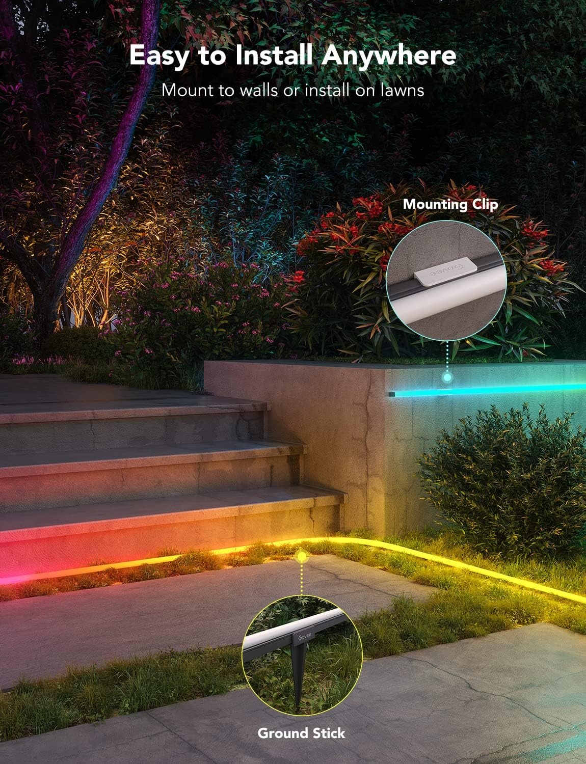 imageGovee Outdoor Neon Rope Lights 328ft RGBIC IP67 Waterproof Patio Decorations with 64 Scene Modes Music Sync Flexible LED Outdoor Lights Neon Lights Work with Alexa Google Assistant328ft