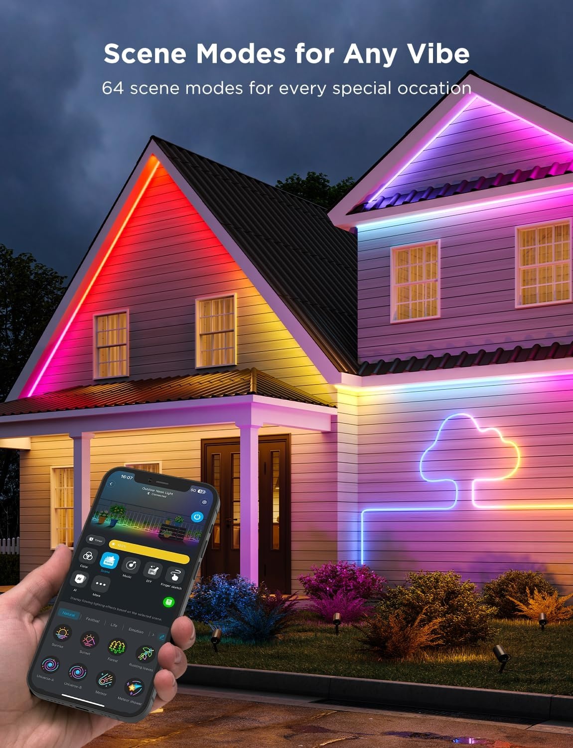 imageGovee Outdoor Neon Rope Lights 328ft RGBIC IP67 Waterproof Patio Decorations with 64 Scene Modes Music Sync Flexible LED Outdoor Lights Neon Lights Work with Alexa Google Assistant656ft