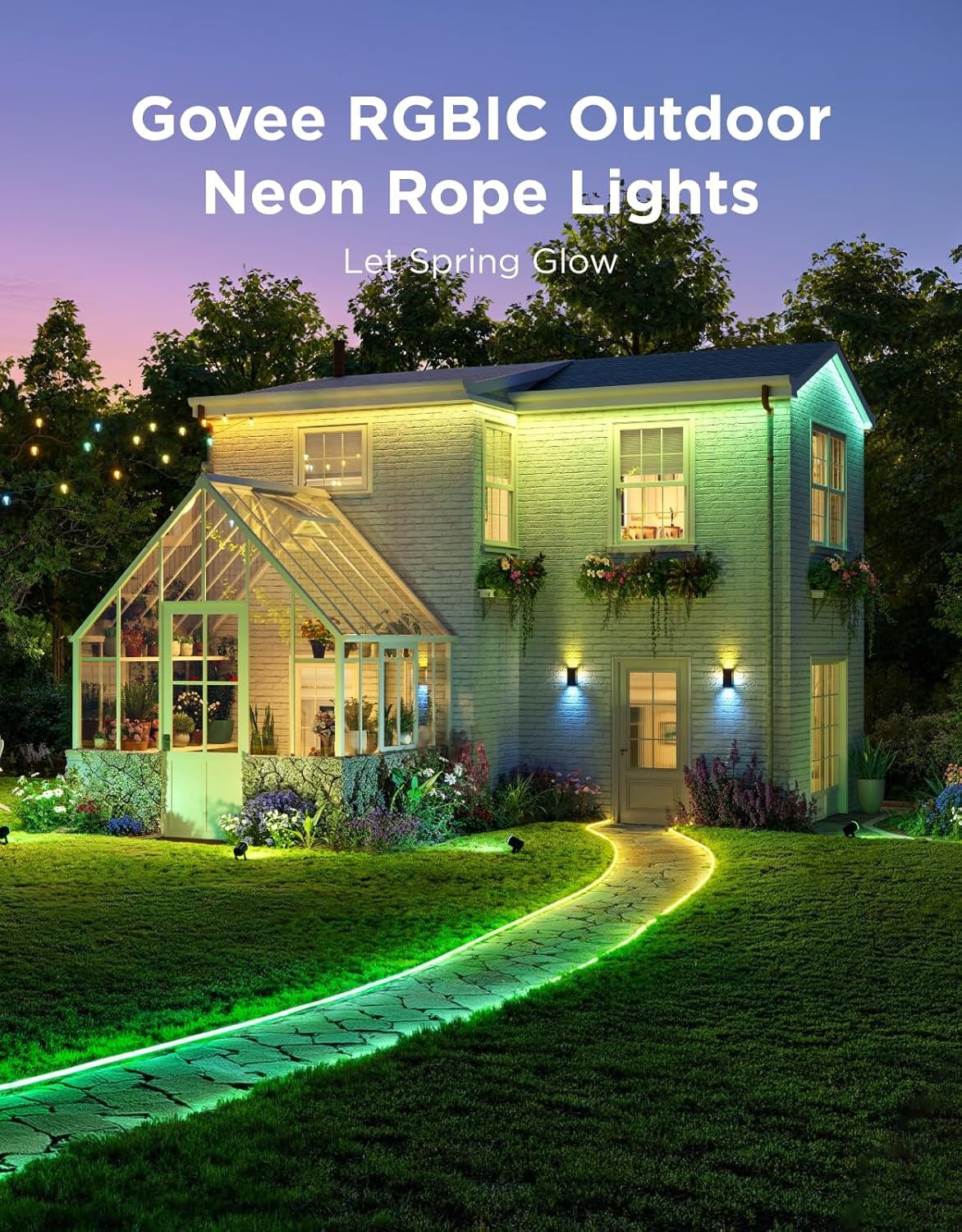 imageGovee Outdoor Neon Rope Lights 328ft RGBIC IP67 Waterproof Patio Decorations with 64 Scene Modes Music Sync Flexible LED Outdoor Lights Neon Lights Work with Alexa Google Assistant328ft