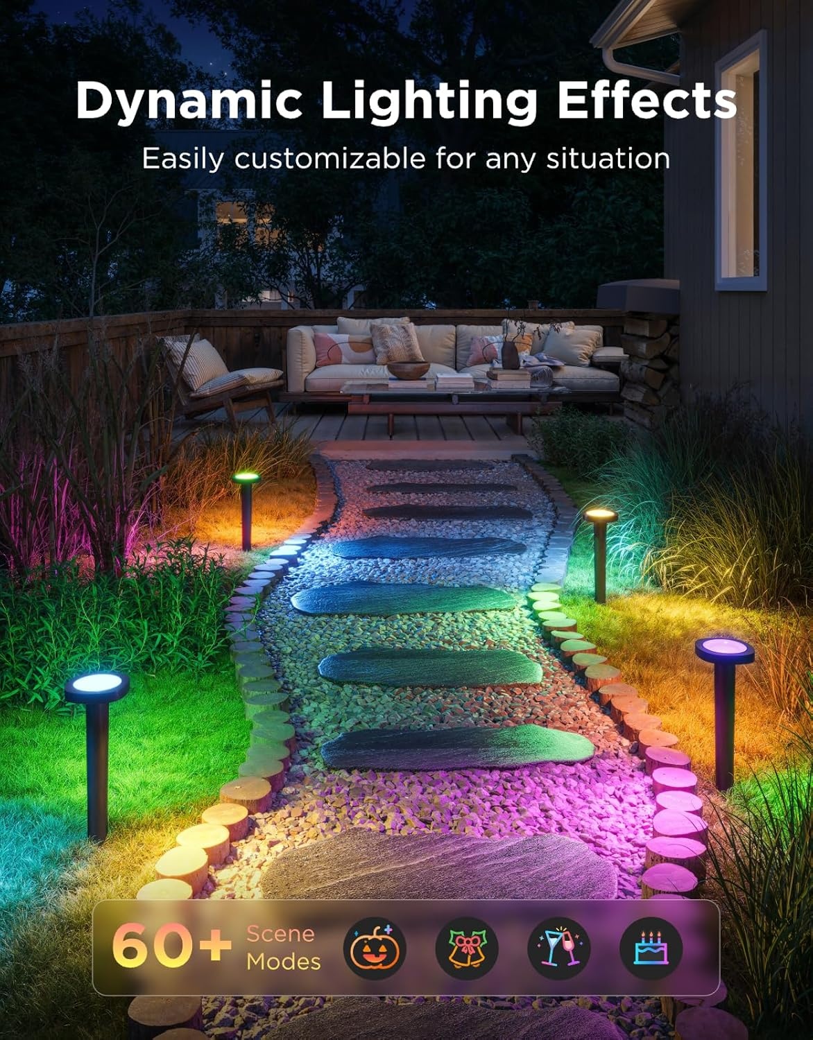 imageGovee Outdoor Pathway Lights 2 IP66 Waterproof Patio Lights 60 Scene Modes Landscape Lighting for Yard Garage Garden Lawn Outdoor Decor Works with Alexa Google Assistant Matter Wired 4 Pack