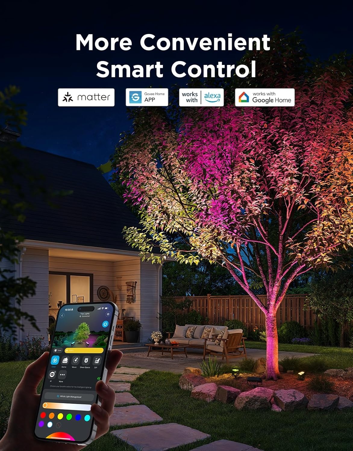 imageGovee Outdoor Tree Lights 3Pack RGBWIC LED Landscape Lighting Outdoor Lights for Yard Garden Patio 66 Scene Modes for Holiday Party and Event App Control Google Assistant Matter