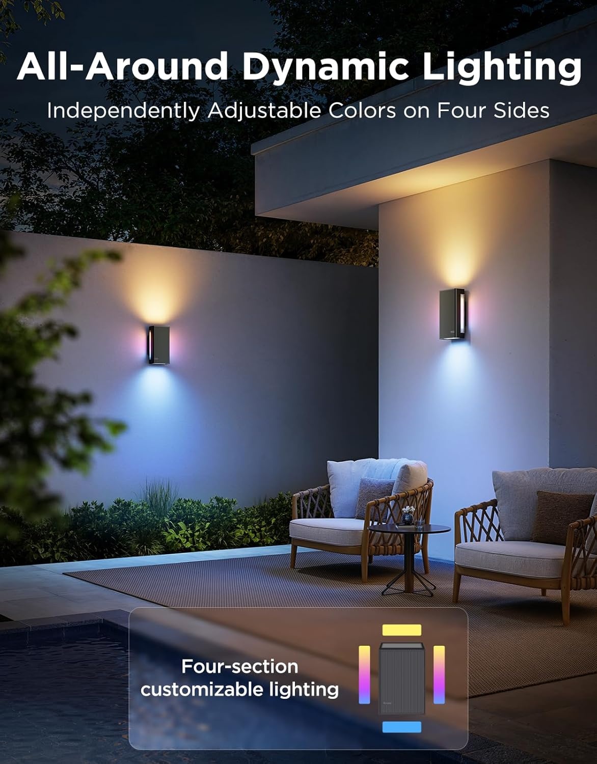 imageGovee Outdoor UpDown Wall Light 2 Pack 1200LM RGBICWW Smart Porch Lights Outdoor with 64 Scene Modes IP66 Waterproof Wall Sconce for Outdoor Decor Works with Alexa Google Assistant and Matter1