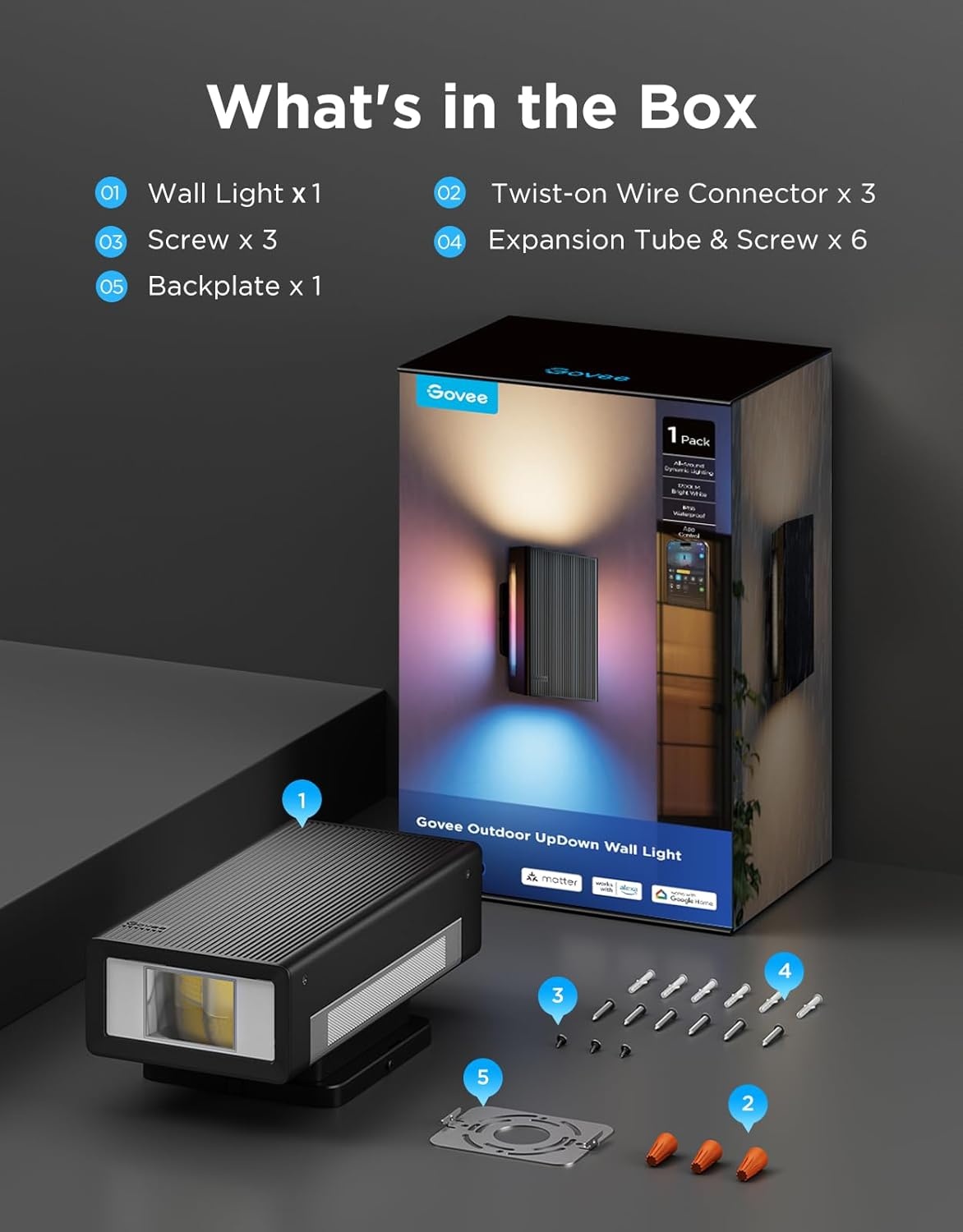 imageGovee Outdoor UpDown Wall Light 2 Pack 1200LM RGBICWW Smart Porch Lights Outdoor with 64 Scene Modes IP66 Waterproof Wall Sconce for Outdoor Decor Works with Alexa Google Assistant and Matter1