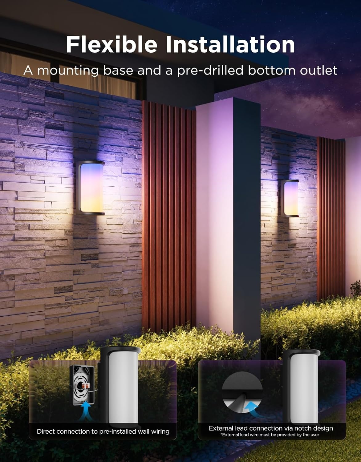 imageGovee Outdoor Wall Lights Pro 2 Pack 2000LM RGBICWW 72Zone Customization MusicSync IP67 Waterproof for Outdoor Decor Porch Garage Yard Patio Compatible with Alexa Google Home and Matter