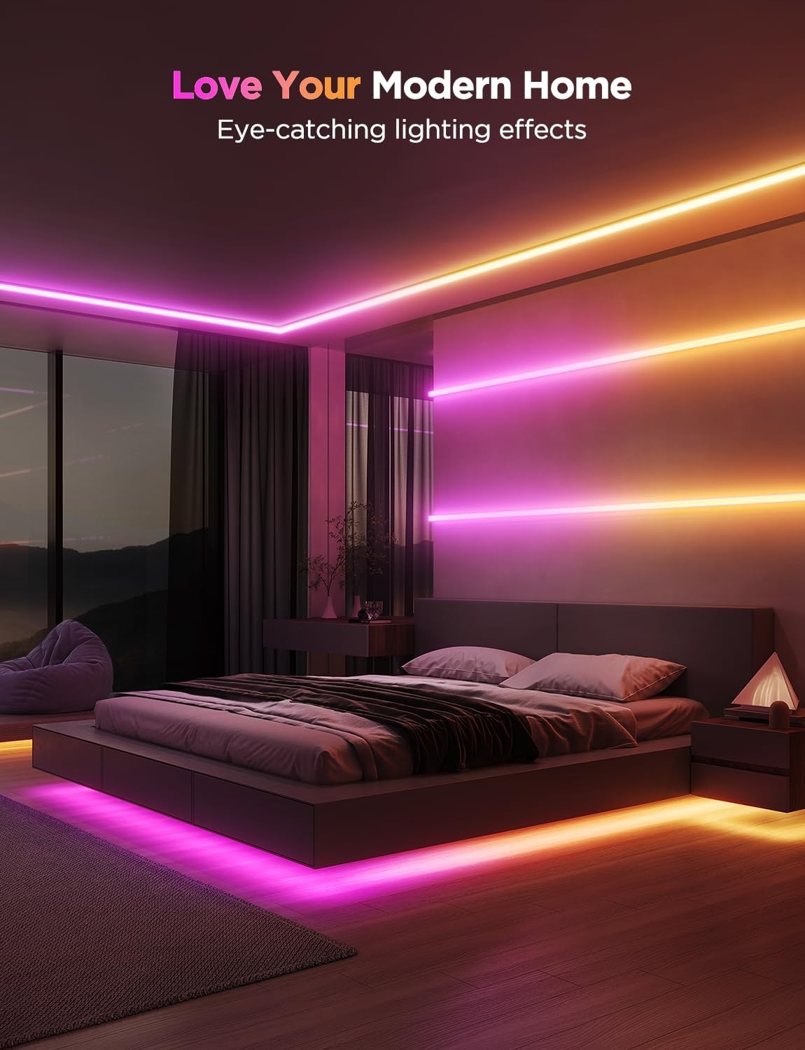 imageGovee RGBIC LED Strip Lights 164ft with Covers Smart LED Lights for Bedroom Work with Alexa and Google Assistant LED Diffuser Channel with Srtip Lights Skirting Lines Studio Cabinet164ft