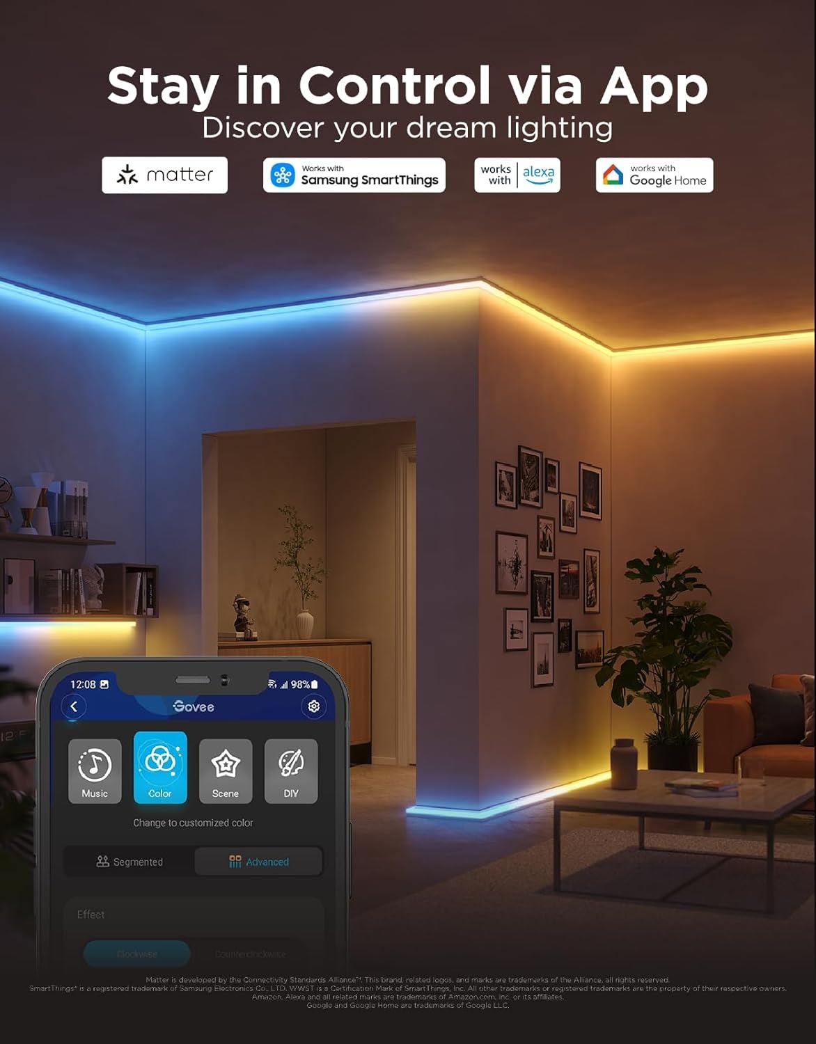 imageGovee RGBIC LED Strip Lights 164ft with Covers Smart LED Lights for Bedroom Work with Alexa and Google Assistant LED Diffuser Channel with Srtip Lights Skirting Lines Studio Cabinet164ft
