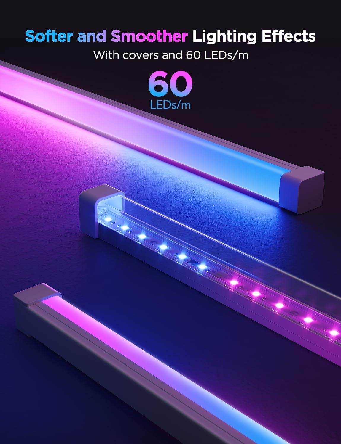imageGovee RGBIC LED Strip Lights 164ft with Covers Smart LED Lights for Bedroom Work with Alexa and Google Assistant LED Diffuser Channel with Srtip Lights Skirting Lines Studio Cabinet164ft