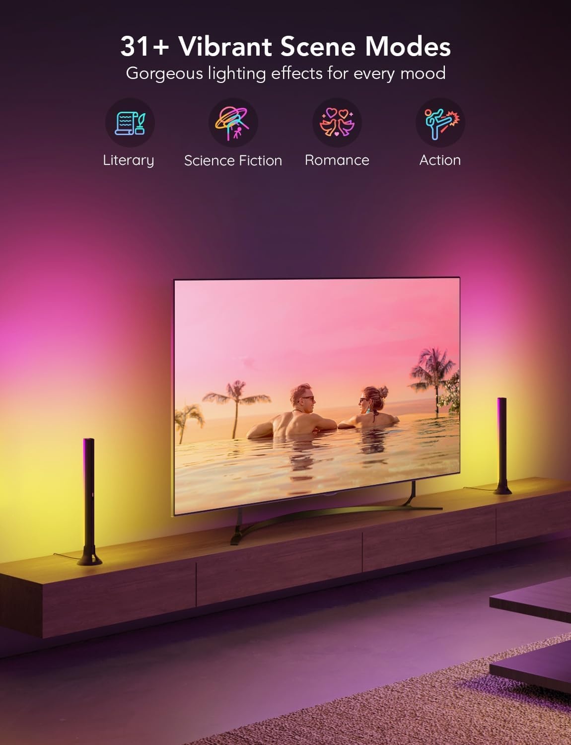 imageGovee RGBIC Light Bars 15 Inches WiFi TV Backlight Suitable for 4570 inch TVs Smart Light Bars with Multiple Placement Options Work with Alexa and Google Assistant BlackBlack