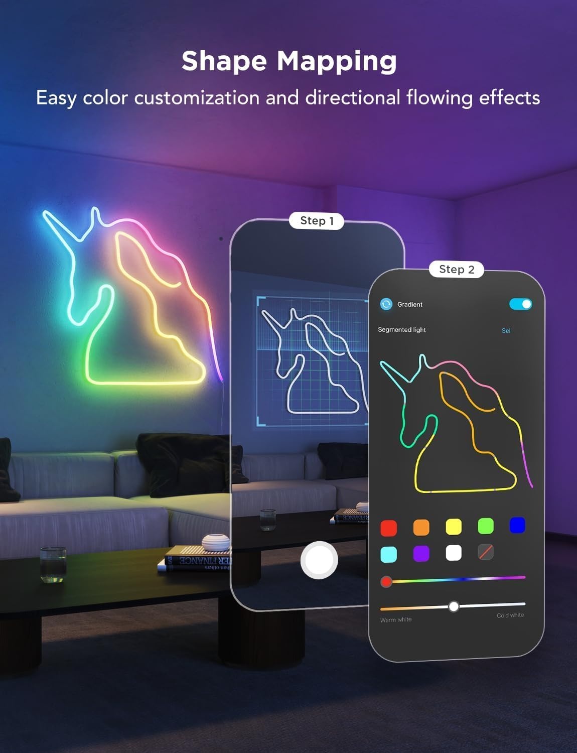 imageGovee RGBIC Neon Lights LED Smart Neon Rope Light 2 Works with Matter Alexa Google Assistant Custom DIY Neon Strip Lights for Bedroom and Wall Decor Softer Material 164ft WhiteWhite