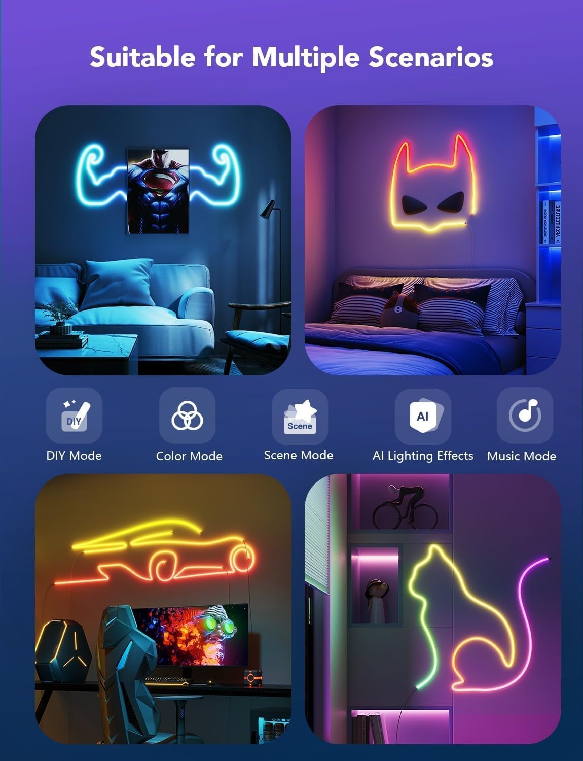 imageGovee RGBIC Neon Lights LED Smart Neon Rope Light 2 Works with Matter Alexa Google Assistant Custom DIY Neon Strip Lights for Bedroom and Wall Decor Softer Material 164ft WhiteWhite