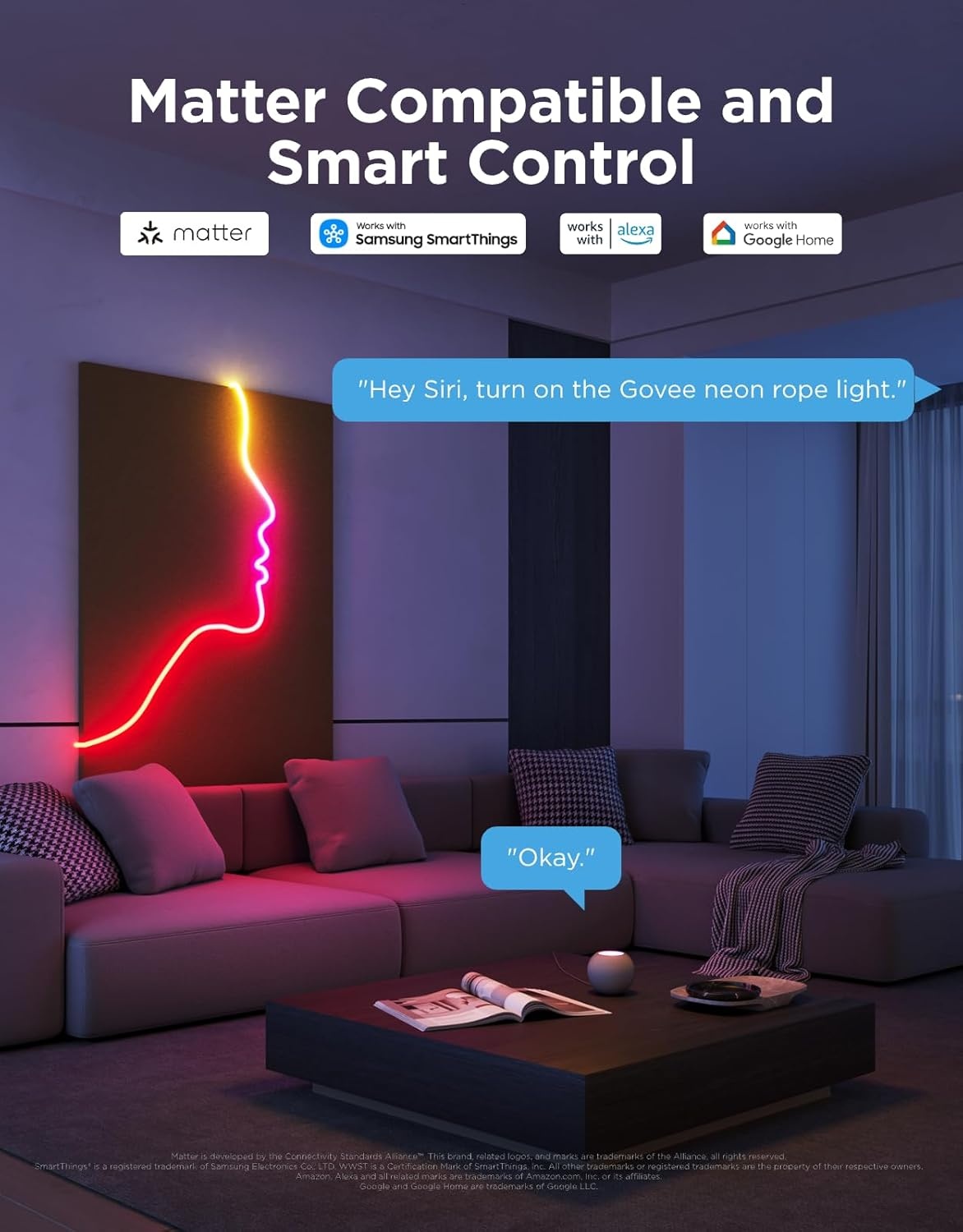 imageGovee RGBIC Neon Lights LED Smart Neon Rope Light 2 Works with Matter Alexa Google Assistant Custom DIY Neon Strip Lights for Bedroom and Wall Decor Softer Material 164ft WhiteWhite