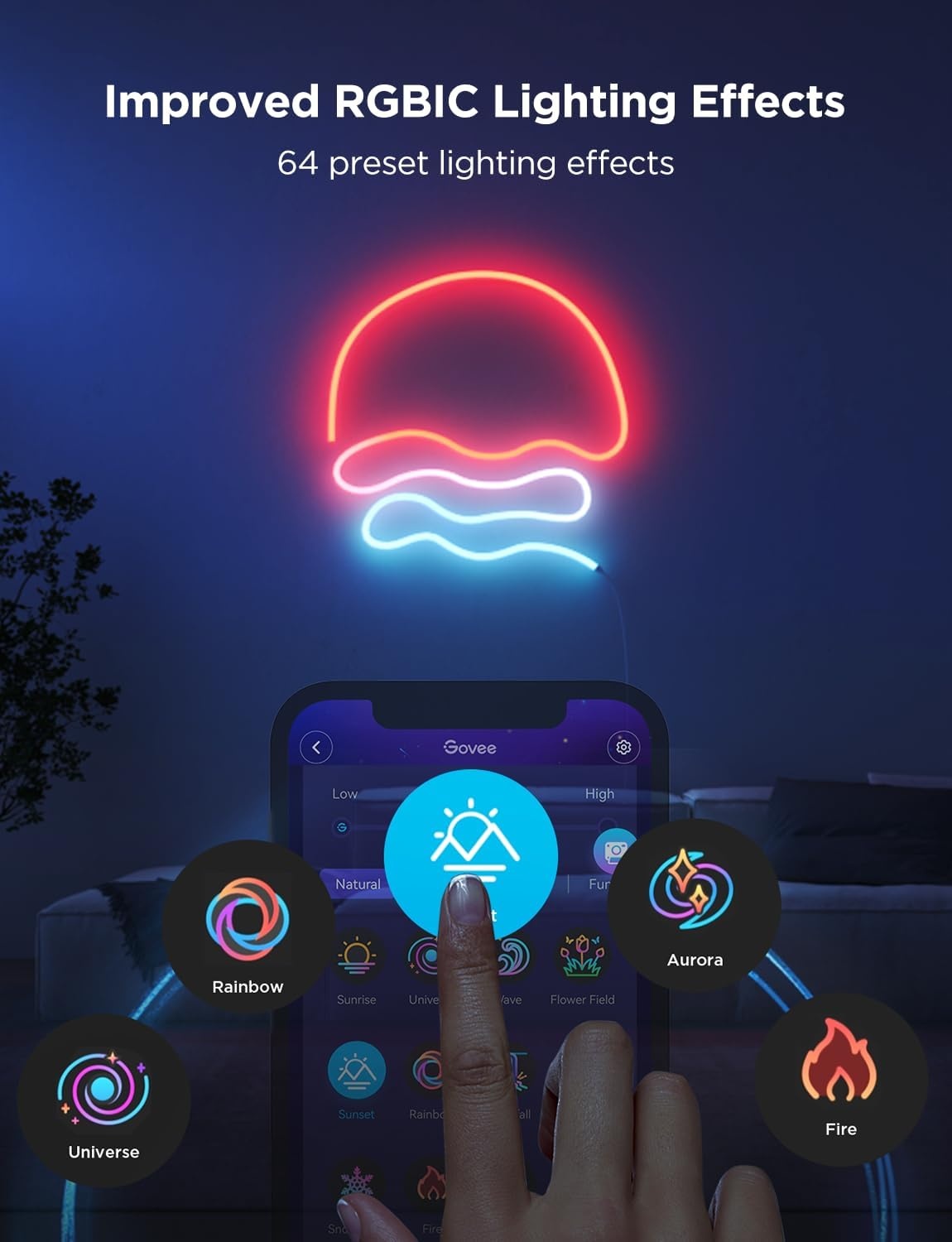 imageGovee RGBIC Neon Lights LED Smart Neon Rope Light 2 Works with Matter Alexa Google Assistant Custom DIY Neon Strip Lights for Bedroom and Wall Decor Softer Material 164ft WhiteWhite