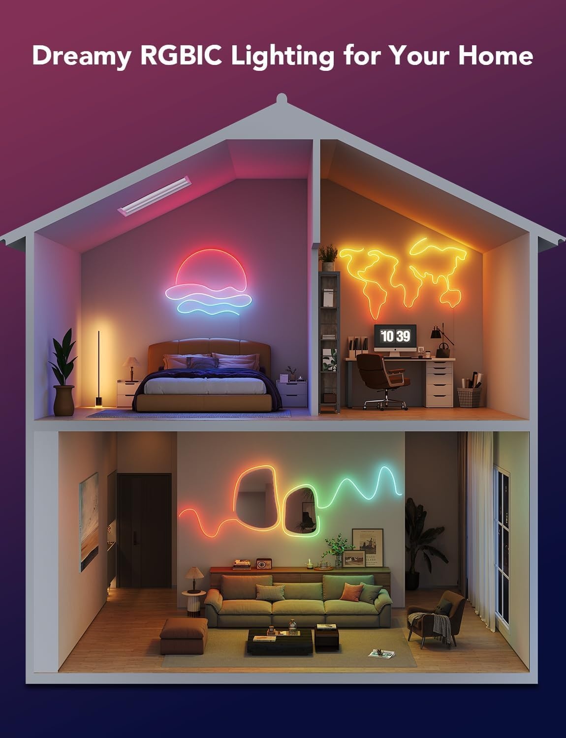 imageGovee RGBIC Neon Lights LED Smart Neon Rope Light 2 Works with Matter Alexa Google Assistant Custom DIY Neon Strip Lights for Bedroom and Wall Decor Softer Material 164ft WhiteWhite