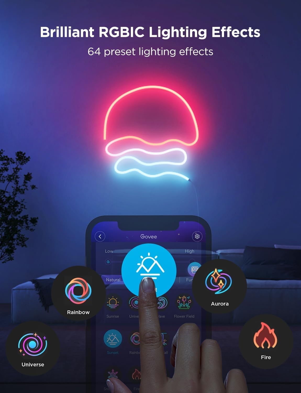 imageGovee RGBIC Neon Lights LED Smart Neon Rope Light 2 Works with Matter Alexa Google Assistant Custom DIY Neon Strip Lights for Bedroom and Wall Decor Softer Material 164ft WhiteWhite
