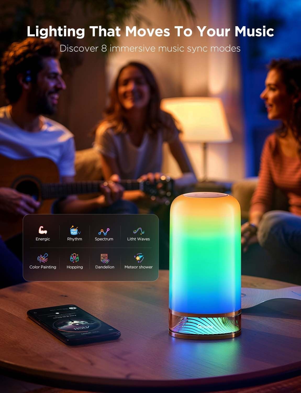 imageGovee RGBIC Smart Table Lamp 2 Touch Bedside Small Table Lamp Compatible with SmartThings Matter Alexa Desk Lamp with 64 Scene Modes Nightstand Lamp for Bedroom Living Room Night LightCorded