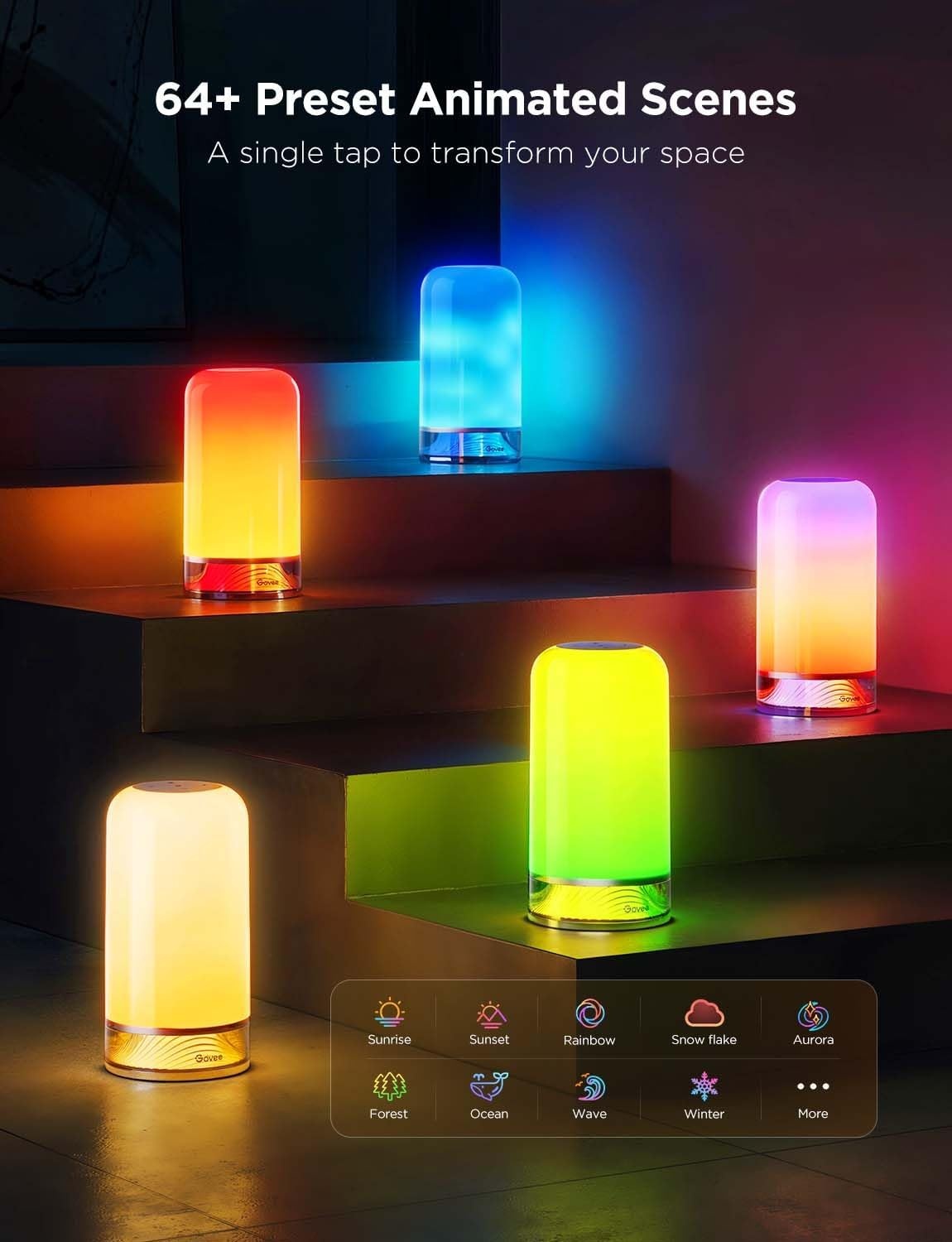 imageGovee RGBIC Smart Table Lamp 2 Touch Bedside Small Table Lamp Compatible with SmartThings Matter Alexa Desk Lamp with 64 Scene Modes Nightstand Lamp for Bedroom Living Room Night LightCorded
