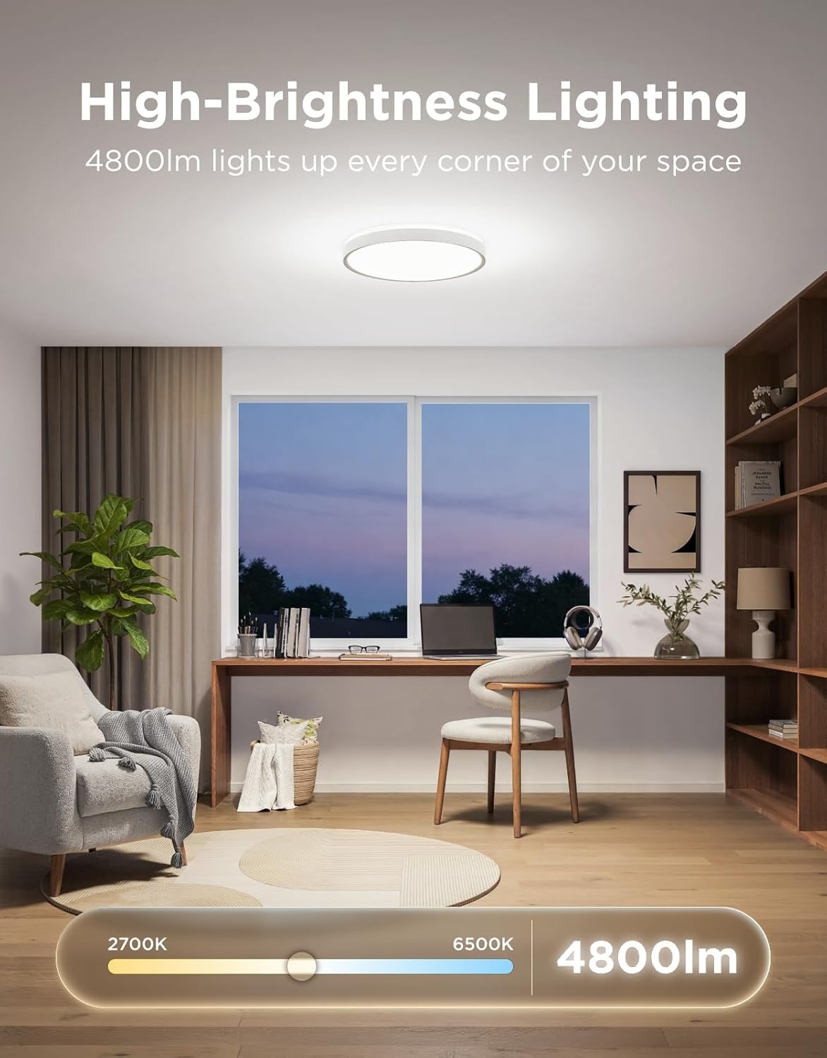 imageGovee Smart Ceiling Light Pro 18 Inch 4800LM RGBICWW LED Ceiling Light Fixture Flush Mount Light Fixture DIY Colors Works with Alexa Matter 2700K6500K Lights for Living Room Bedroom 1 PackRound