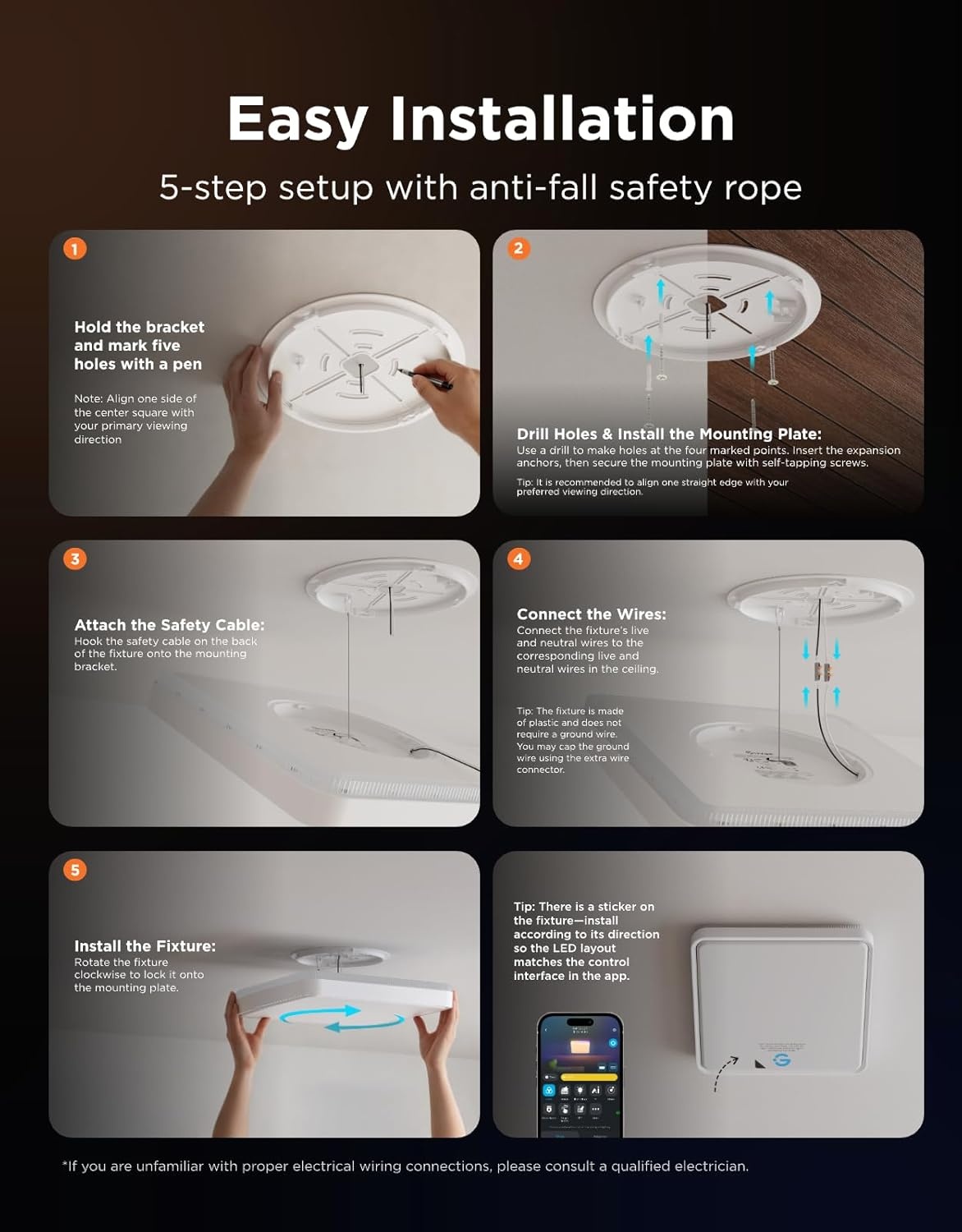 imageGovee Smart Ceiling Light Pro 18 Inch 4800LM RGBICWW LED Ceiling Light Fixture Flush Mount Light Fixture DIY Colors Works with Alexa Matter 2700K6500K Lights for Living Room Bedroom 1 PackSquare