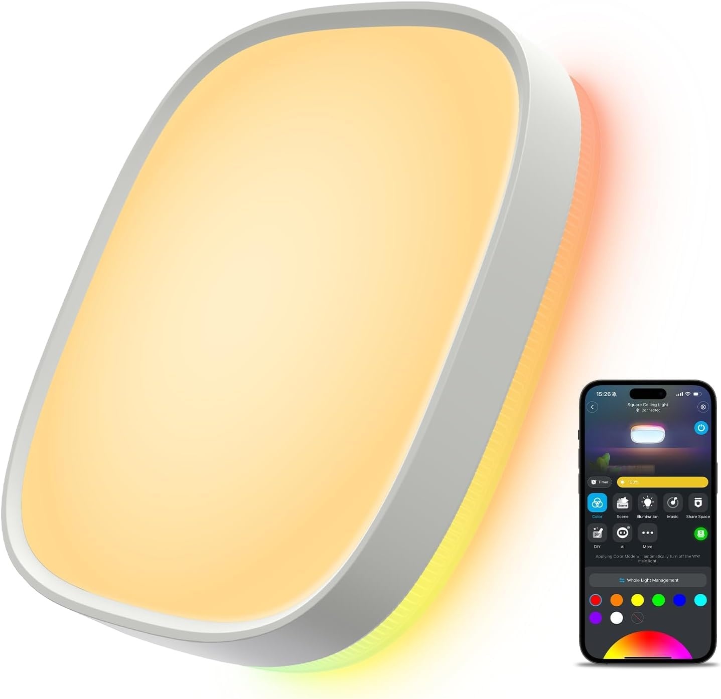 imageGovee Smart Ceiling Light Pro 18 Inch 4800LM RGBICWW LED Ceiling Light Fixture Flush Mount Light Fixture DIY Colors Works with Alexa Matter 2700K6500K Lights for Living Room Bedroom 1 PackSquare