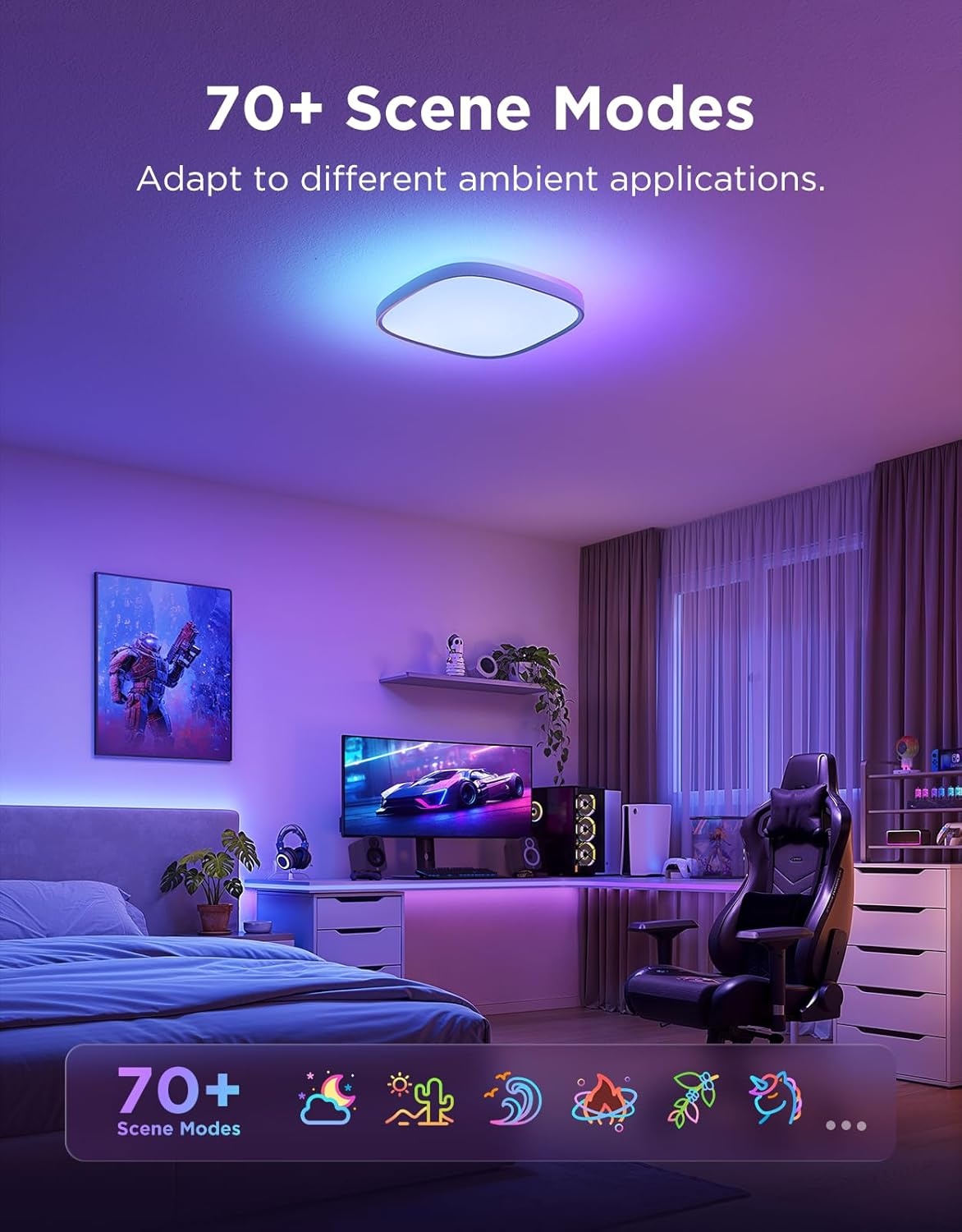 imageGovee Smart Ceiling Light Pro 18 Inch 4800LM RGBICWW LED Ceiling Light Fixture Flush Mount Light Fixture DIY Colors Works with Alexa Matter 2700K6500K Lights for Living Room Bedroom 1 PackSquare