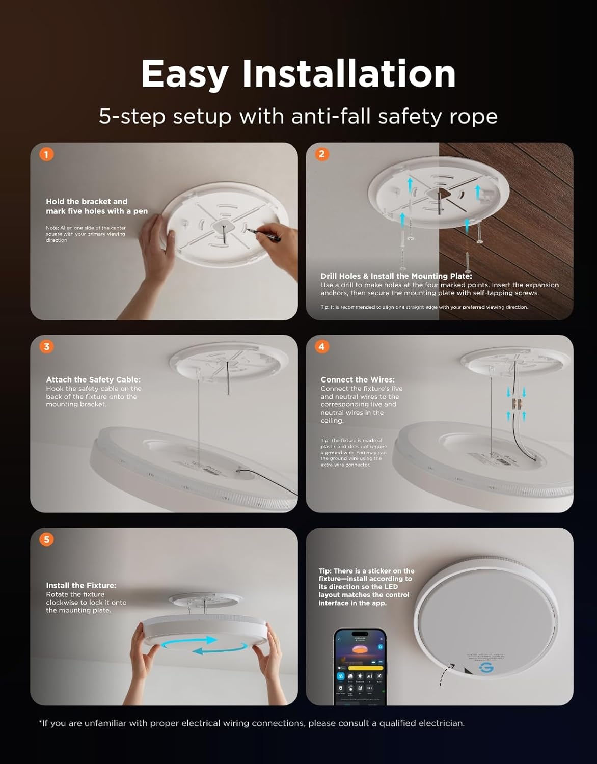 imageGovee Smart Ceiling Light Pro 18 Inch 4800LM RGBICWW LED Ceiling Light Fixture Flush Mount Light Fixture DIY Colors Works with Alexa Matter 2700K6500K Lights for Living Room Bedroom 1 PackRound