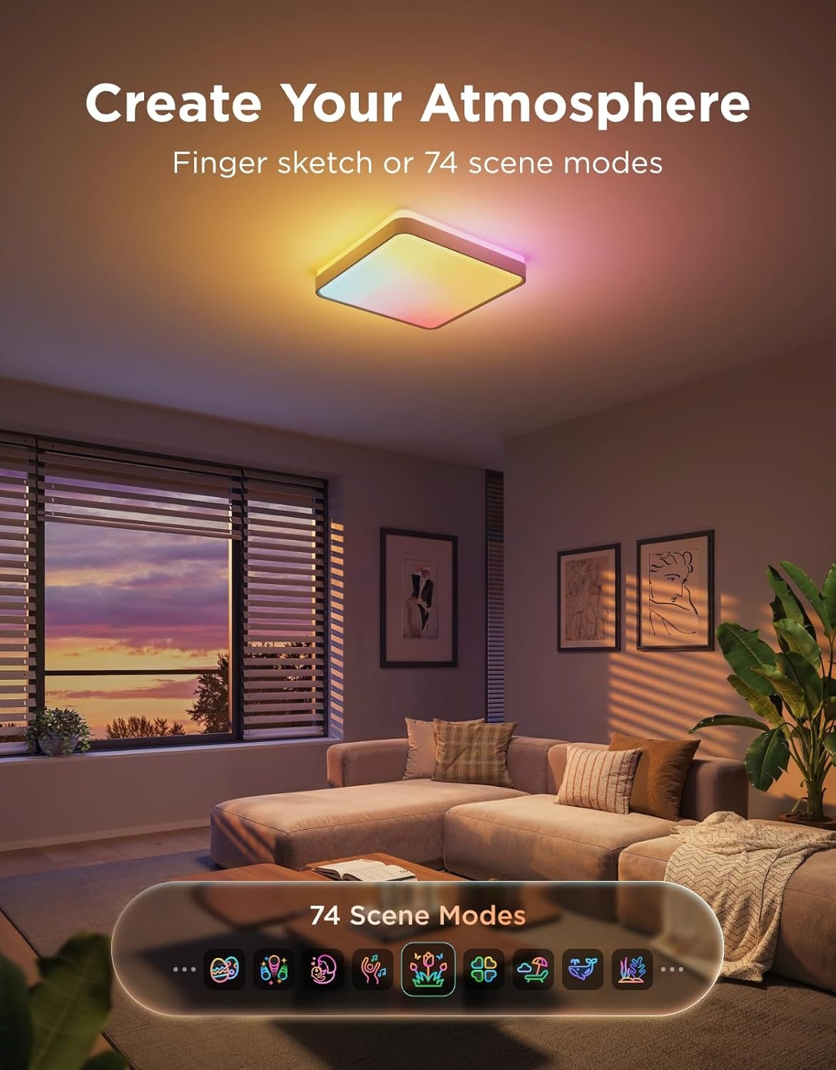 imageGovee Smart Ceiling Light Pro 18 Inch 4800LM RGBICWW LED Ceiling Light Fixture Flush Mount Light Fixture DIY Colors Works with Alexa Matter 2700K6500K Lights for Living Room Bedroom 1 PackSquare