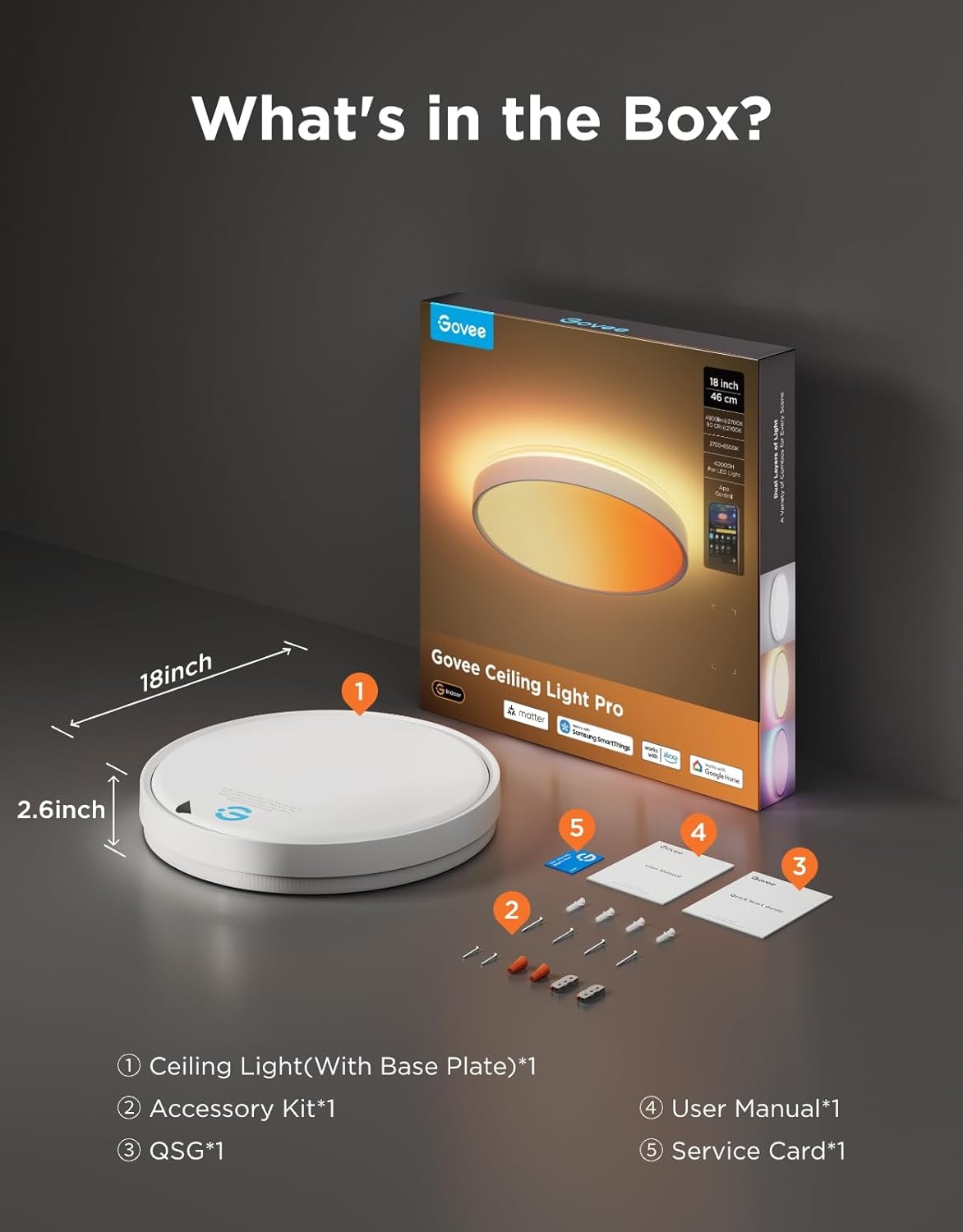 imageGovee Smart Ceiling Light Pro 18 Inch 4800LM RGBICWW LED Ceiling Light Fixture Flush Mount Light Fixture DIY Colors Works with Alexa Matter 2700K6500K Lights for Living Room Bedroom 1 PackRound