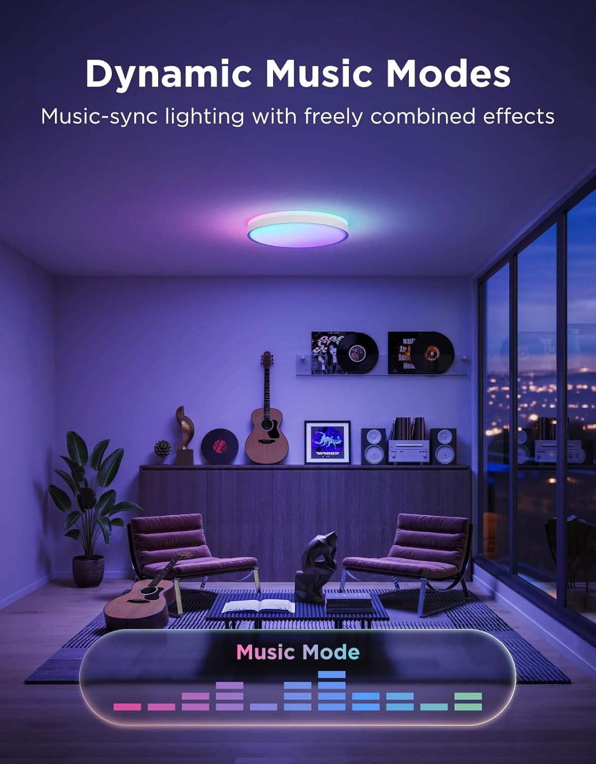 imageGovee Smart Ceiling Light Pro 18 Inch 4800LM RGBICWW LED Ceiling Light Fixture Flush Mount Light Fixture DIY Colors Works with Alexa Matter 2700K6500K Lights for Living Room Bedroom 1 PackRound