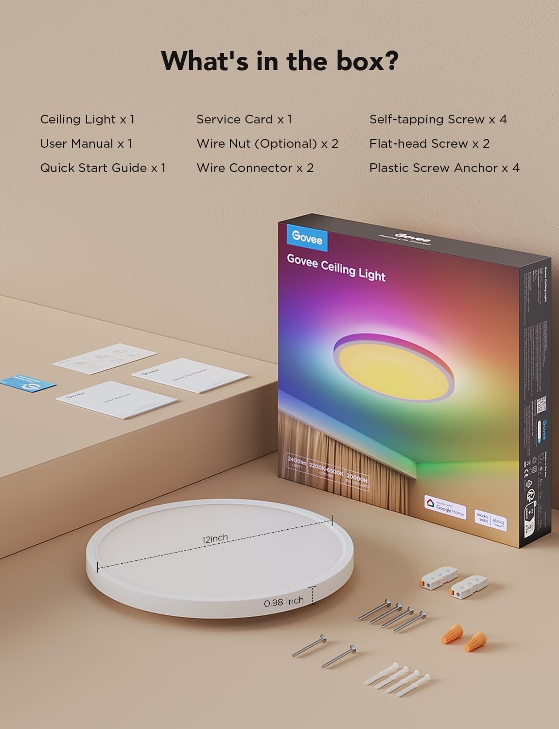 imageGovee Smart Ceiling Light RGBIC LED Ceiling Light Fixture 2400LM Flush Mount Light Fixture DIY Colors Works with Alexa 2700K6500K Lights for Bedroom Living Room12 Inch 1 Pack WhiteWhite